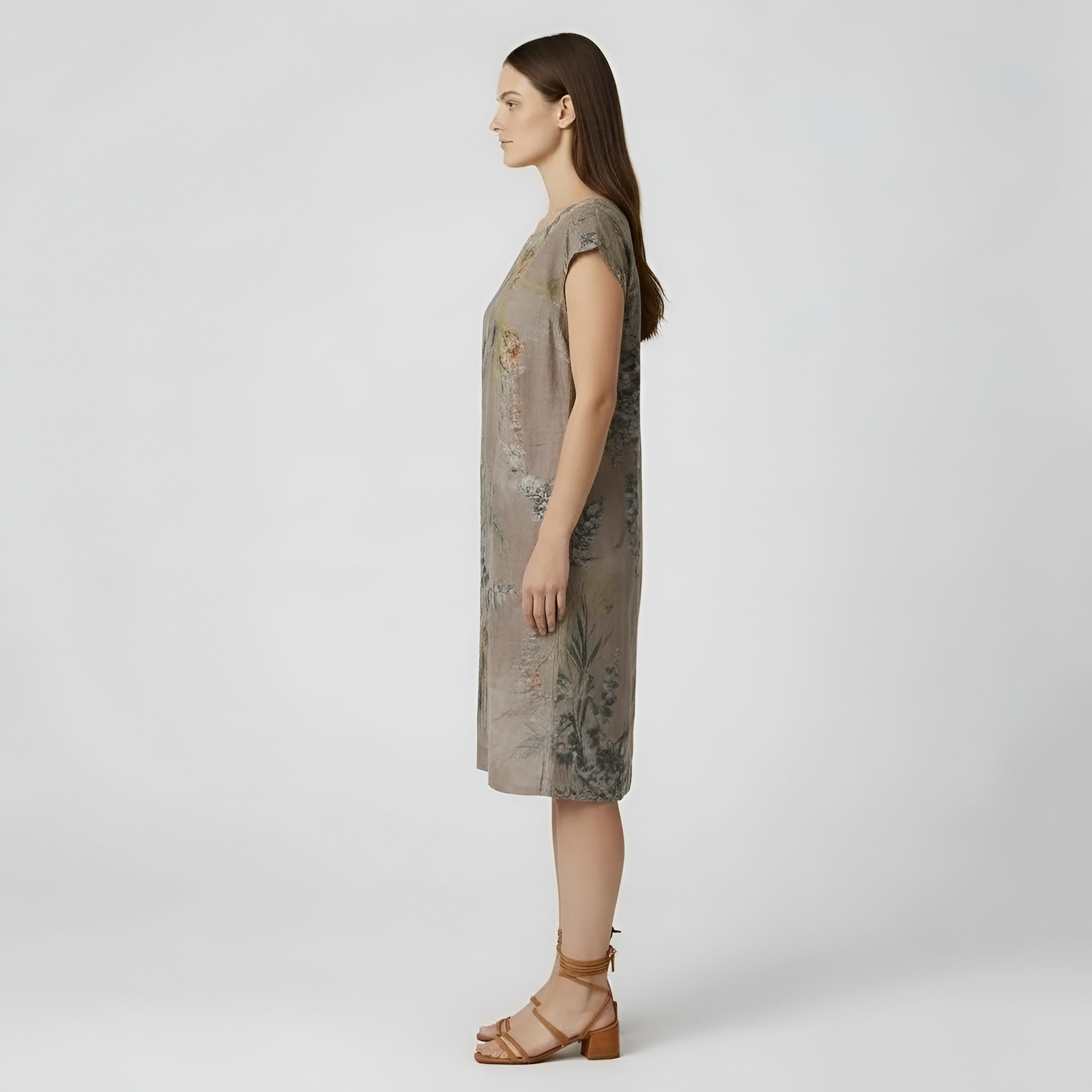 Abito estivo da donna in cotone, vestito ampio con stampa, maniche corte e tasche