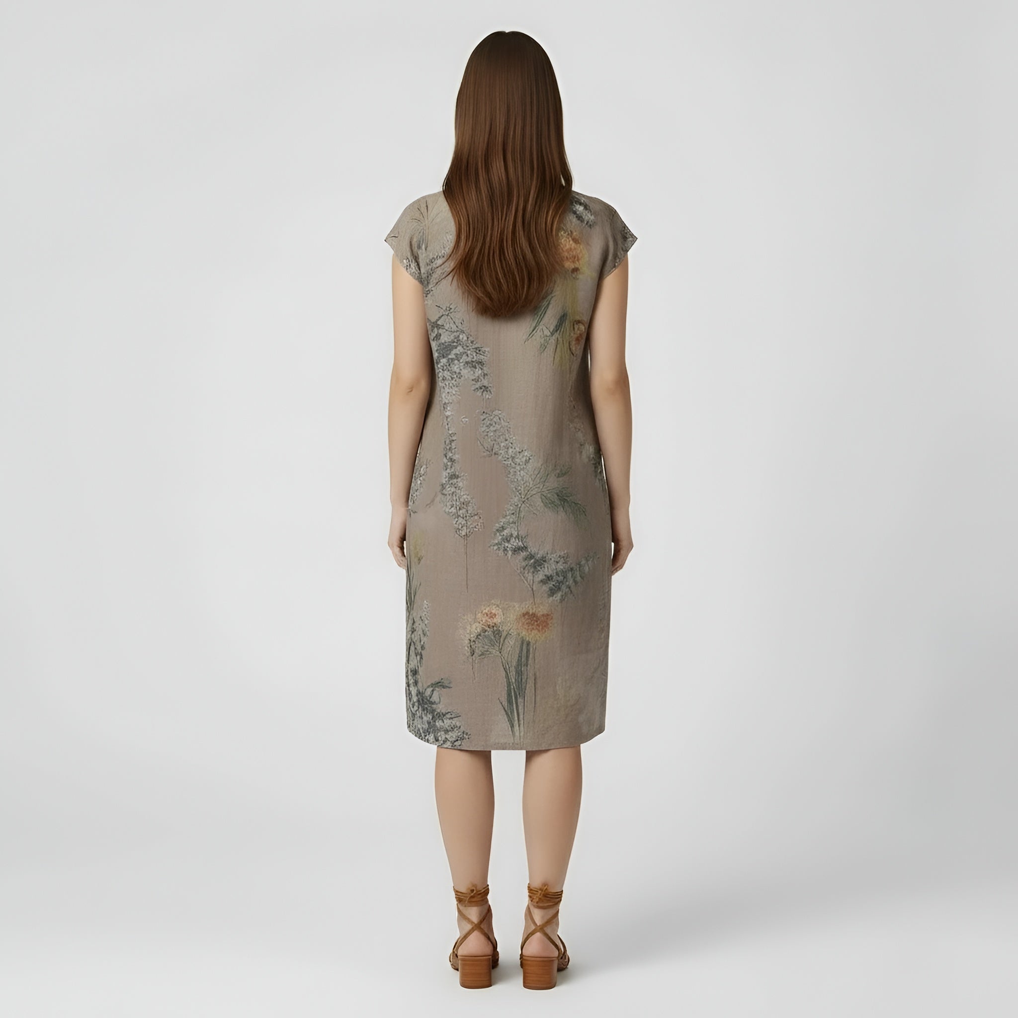 Abito estivo da donna in cotone, vestito ampio con stampa, maniche corte e tasche