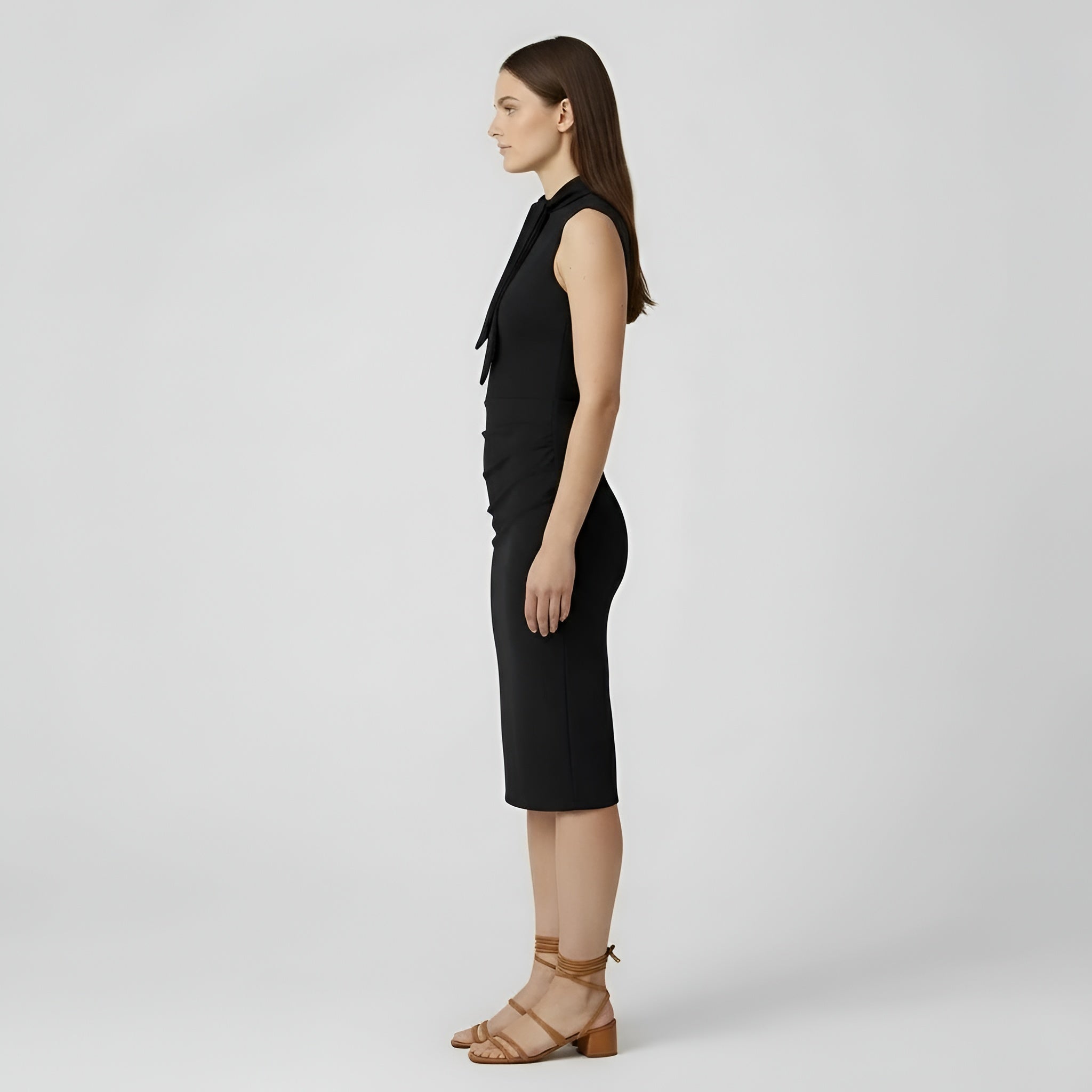 Katie | Sukienka damska na wesele midi bez rękawów z marszczonym przodem