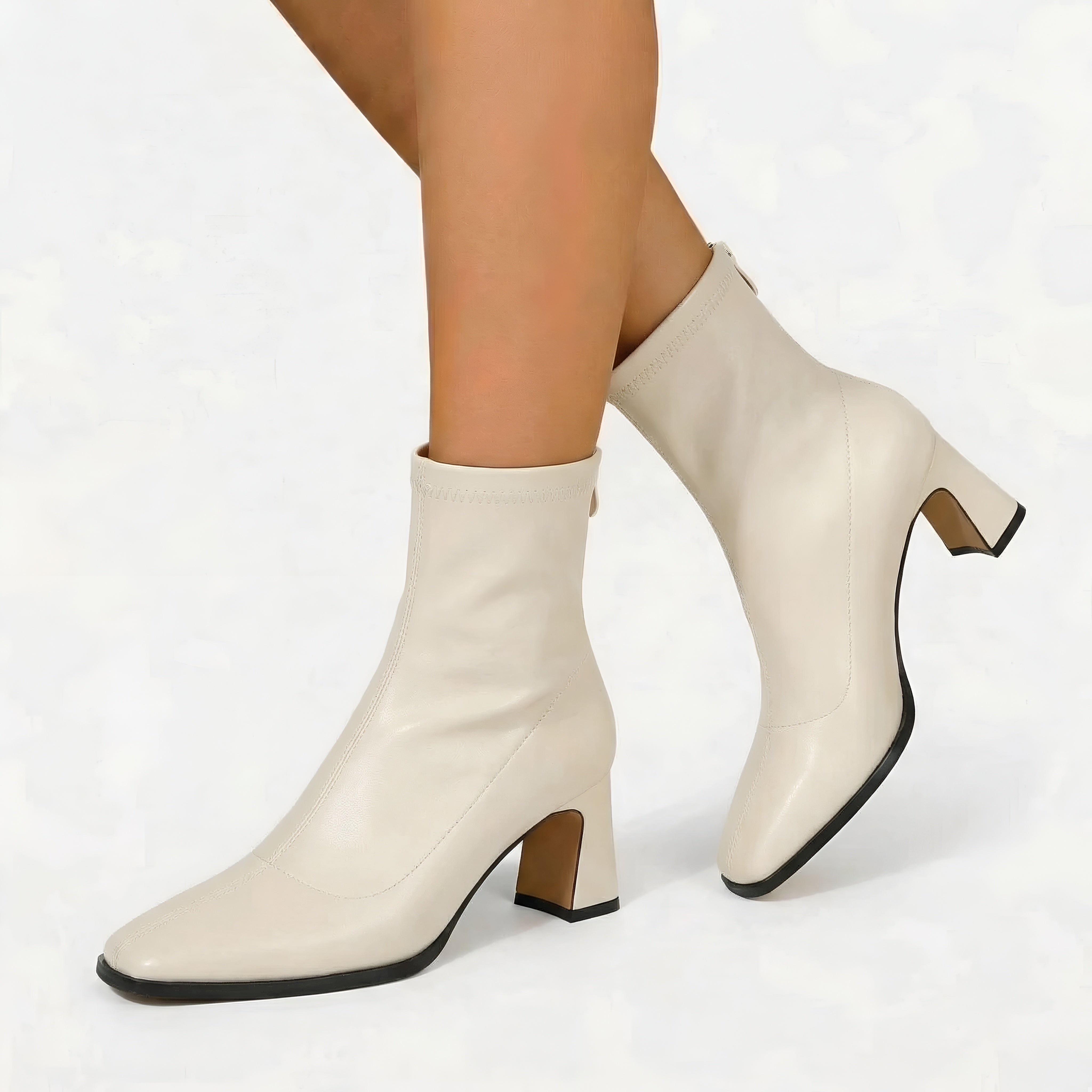 Ankelstøvler dame med hæl lynlås klassiske støvletter i læderlook