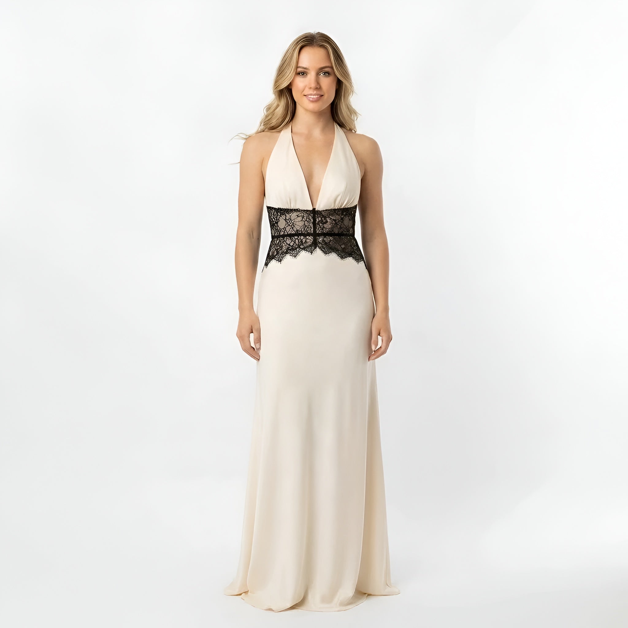 Vestido largo para mujer con cuello halter, cintura de encaje, vestido elegante de fiesta