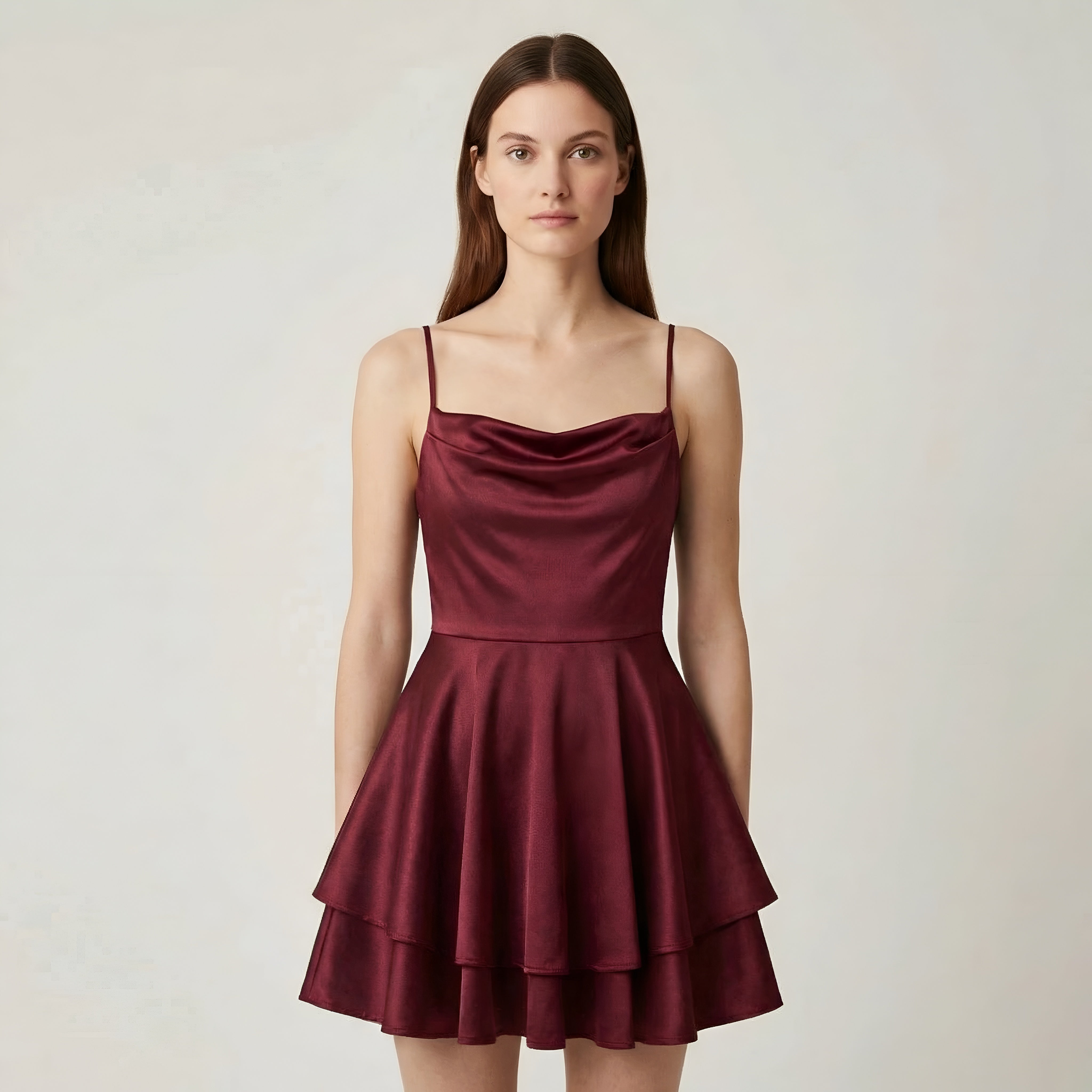 Sukienka satynowa damska na ramiączkach elegancka sukienka na przyjęcie z falbaną dopasowany krój