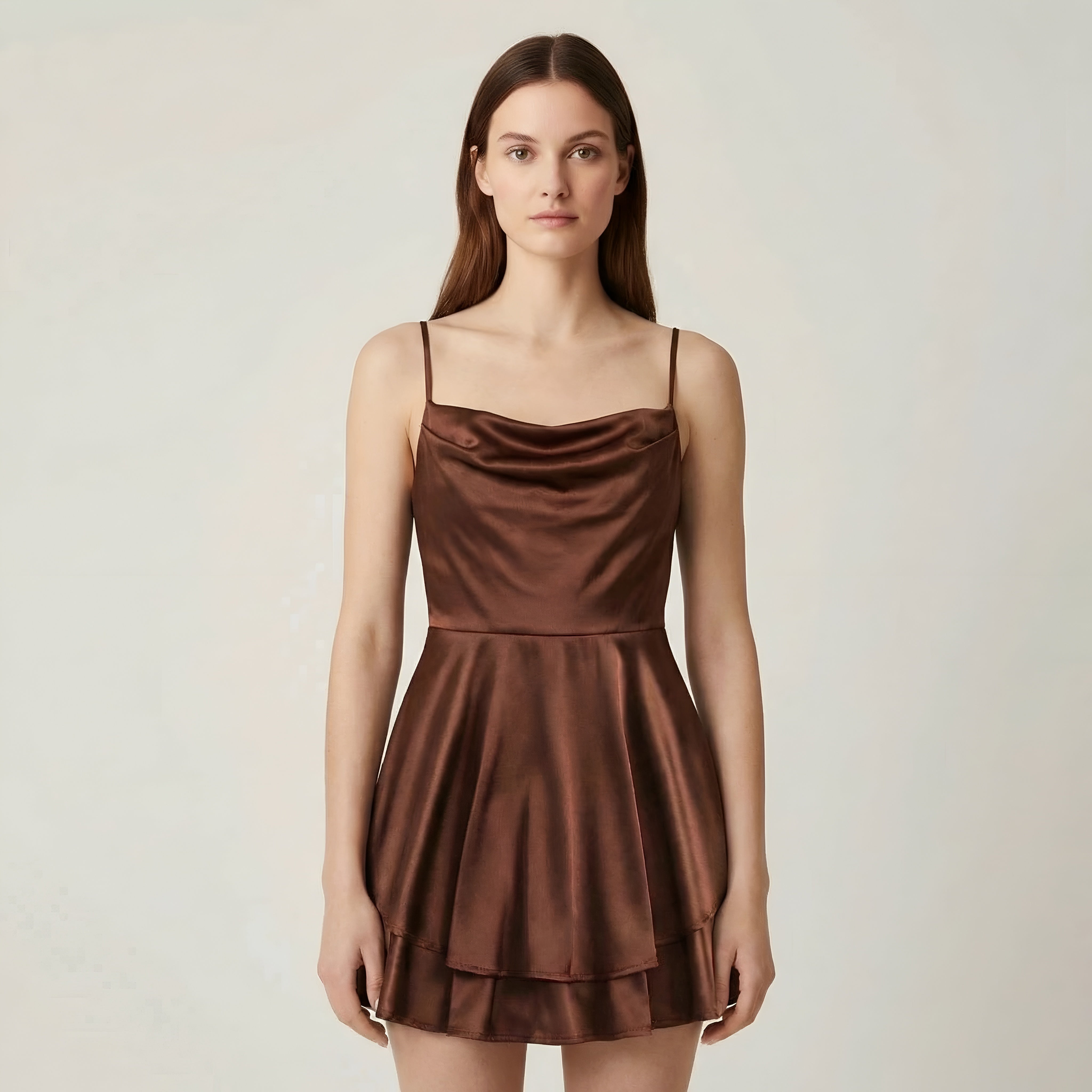 Sukienka satynowa damska na ramiączkach elegancka sukienka na przyjęcie z falbaną dopasowany krój