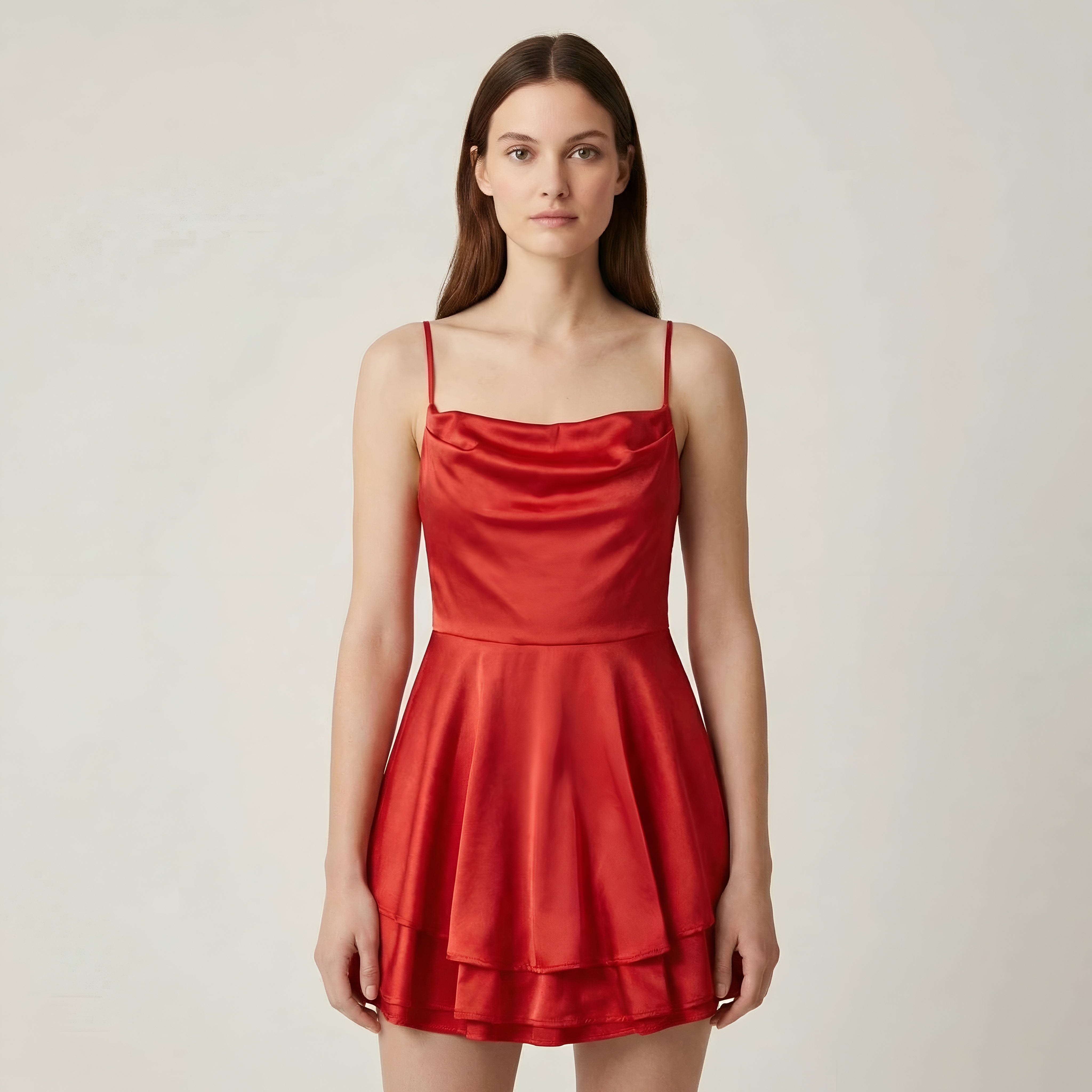 Sukienka satynowa damska na ramiączkach elegancka sukienka na przyjęcie z falbaną dopasowany krój