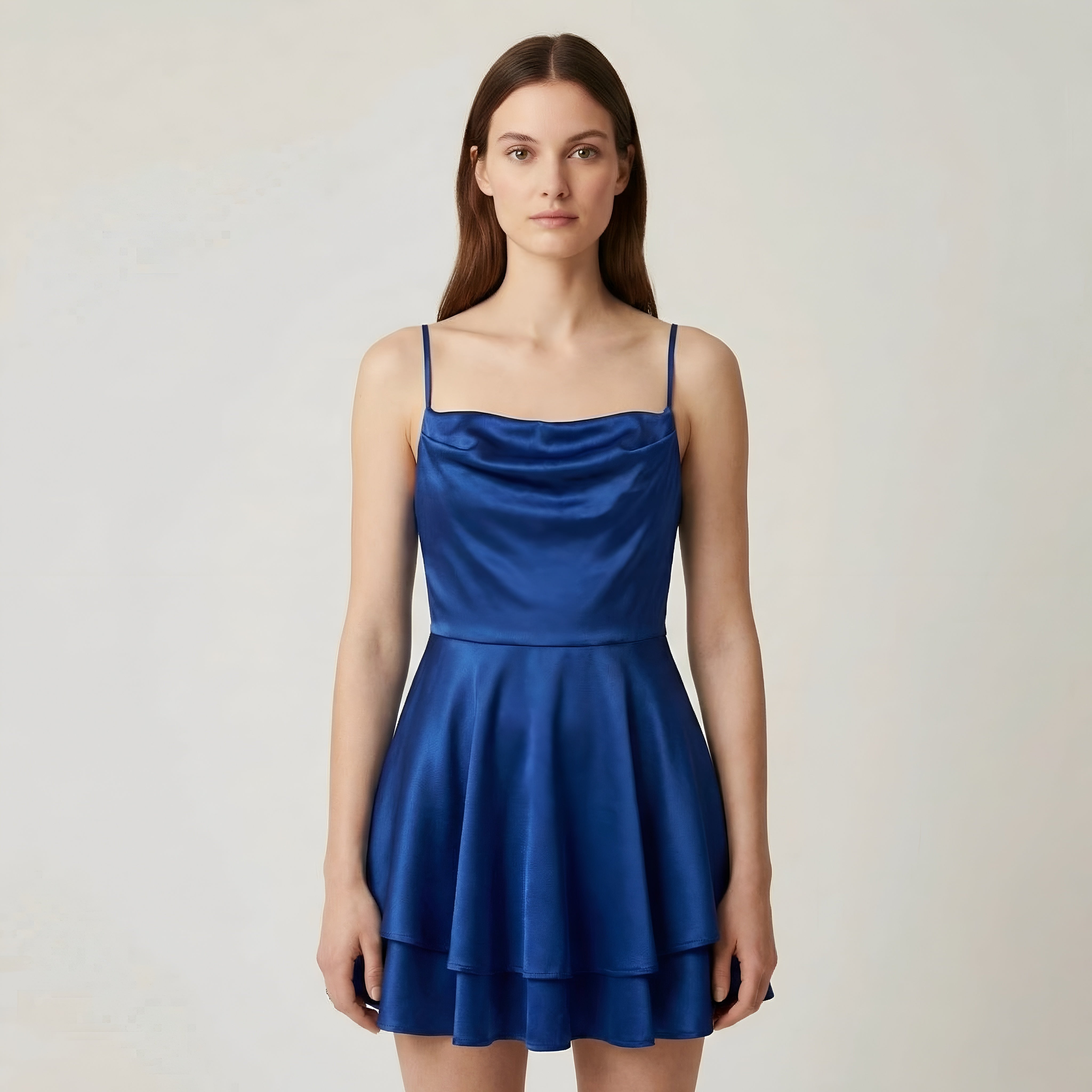 Sukienka satynowa damska na ramiączkach elegancka sukienka na przyjęcie z falbaną dopasowany krój