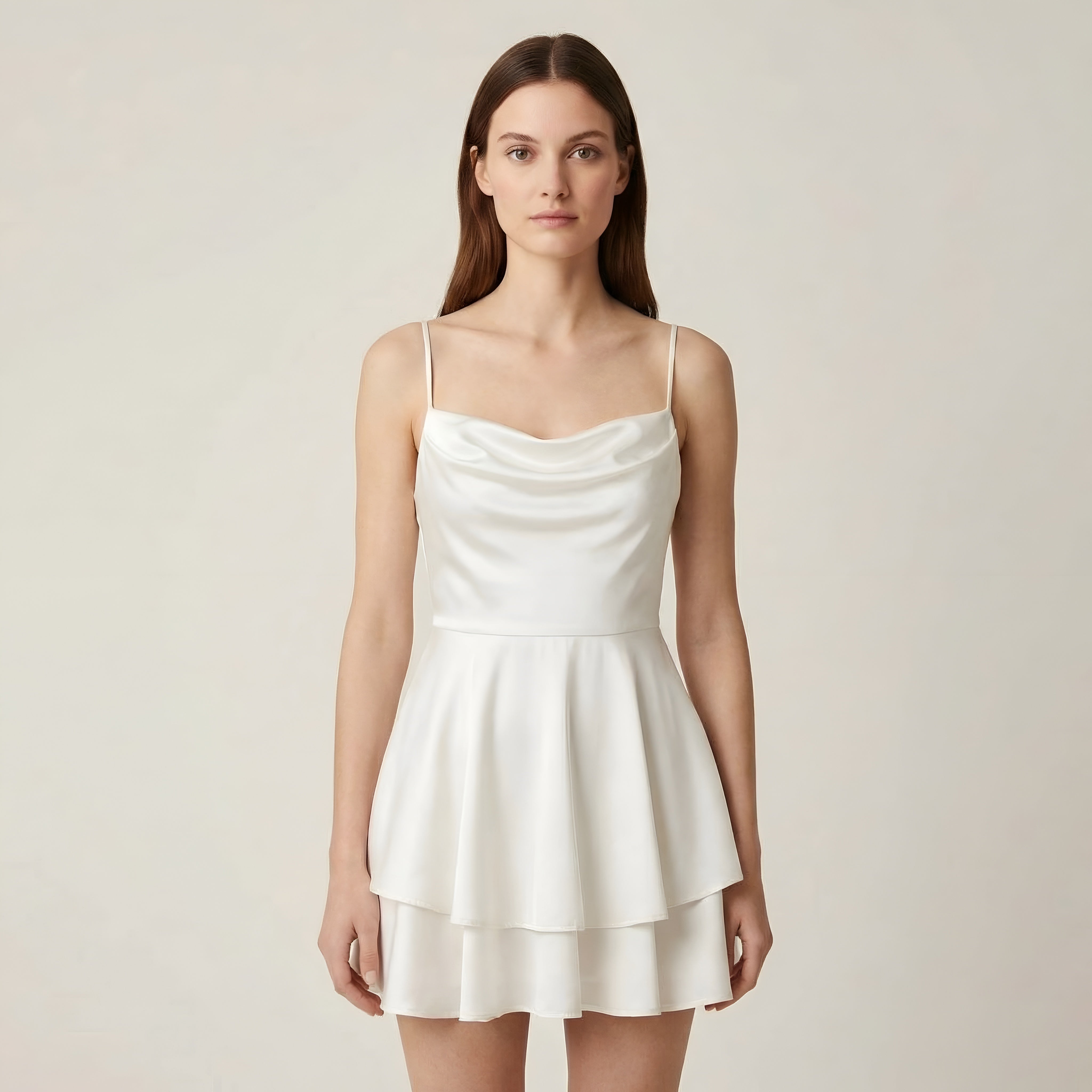 Sukienka satynowa damska na ramiączkach elegancka sukienka na przyjęcie z falbaną dopasowany krój