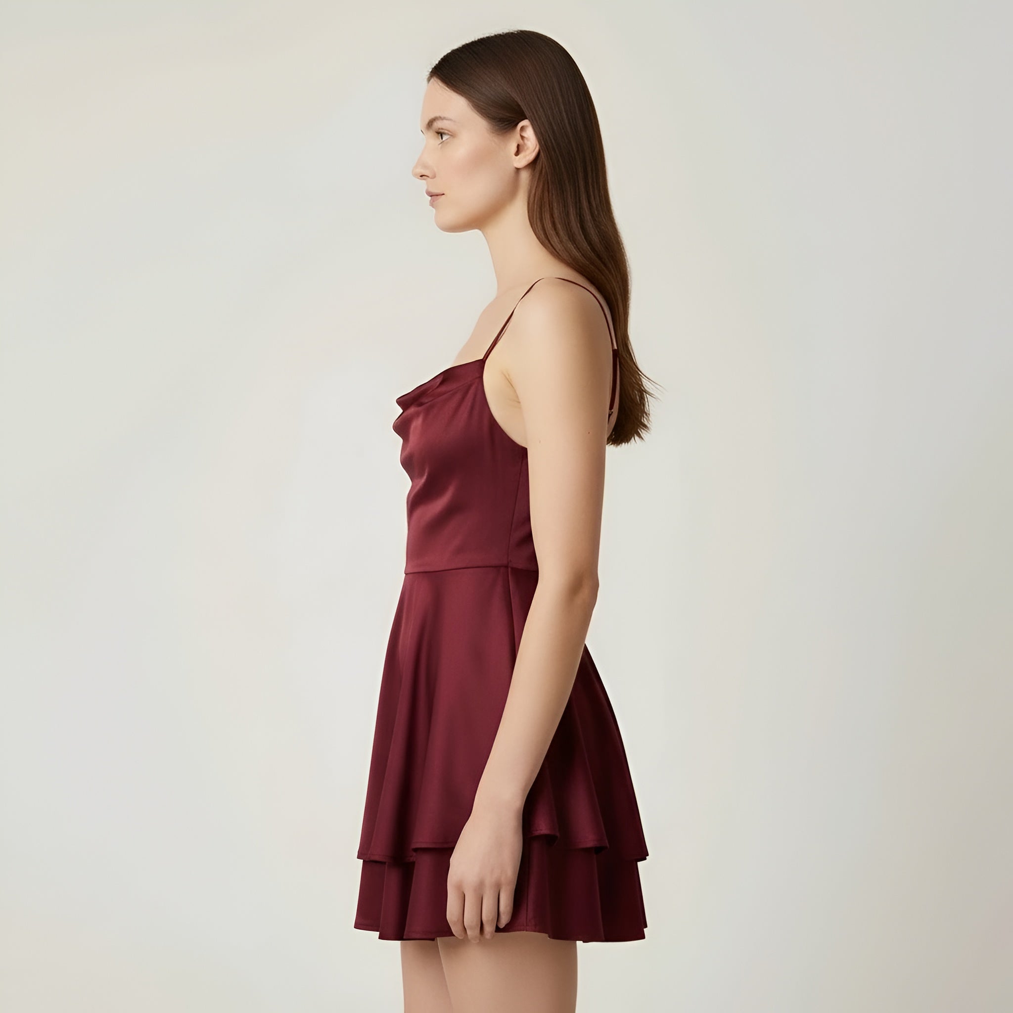 Sukienka satynowa damska na ramiączkach elegancka sukienka na przyjęcie z falbaną dopasowany krój