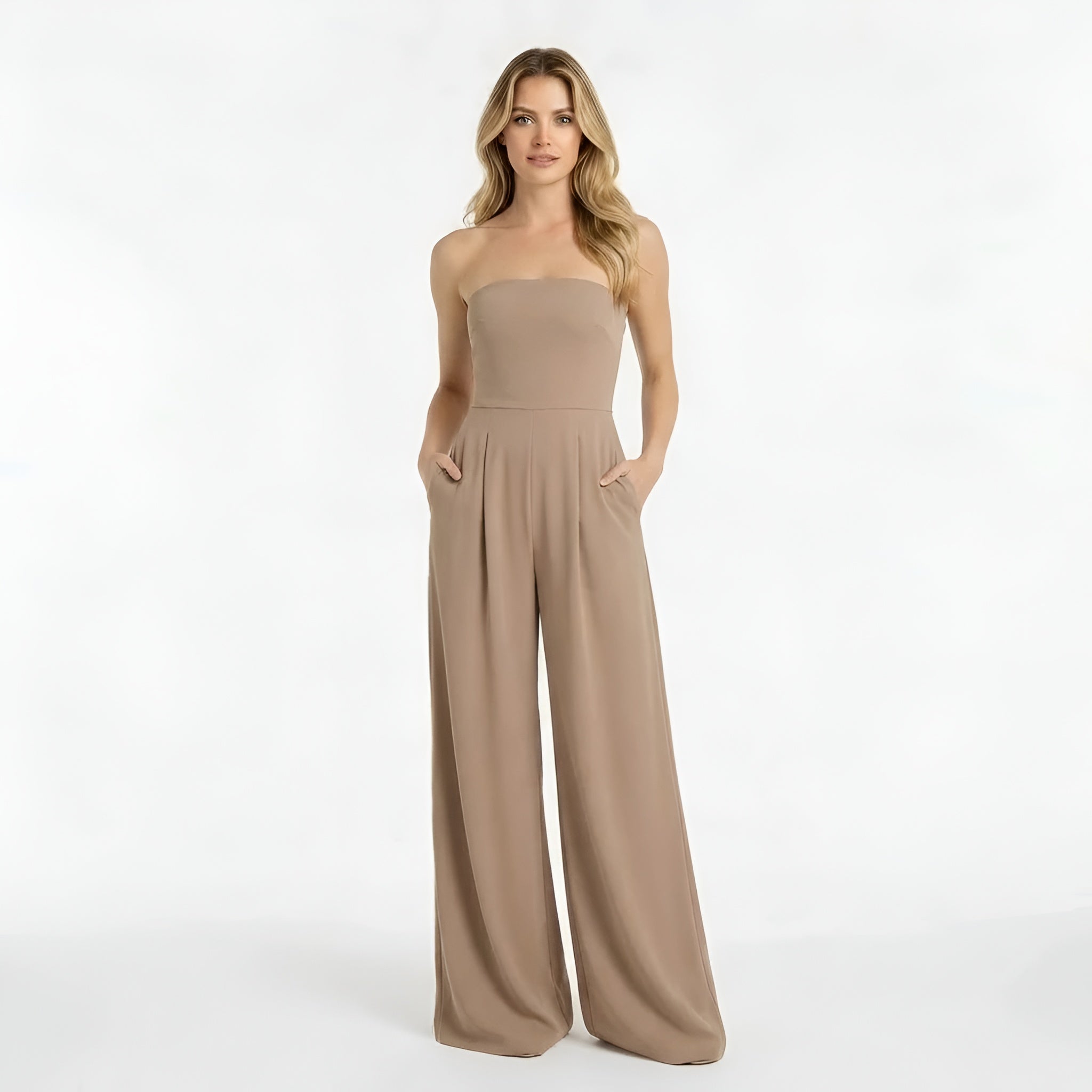 Women’s Strapless Wide-Leg Jumpsuit High-Waist Elegant Formal Evening Outfit
