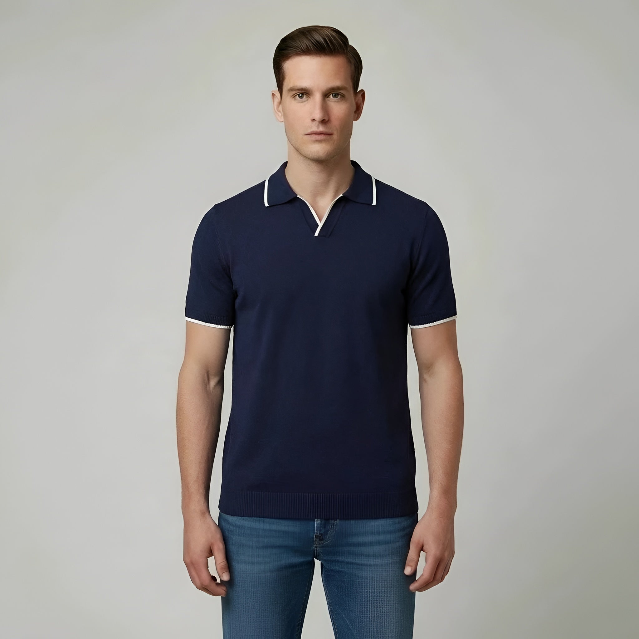 Camiseta polo de hombre a rayas, manga corta, algodón, polo clásico de corte clásico, top casual