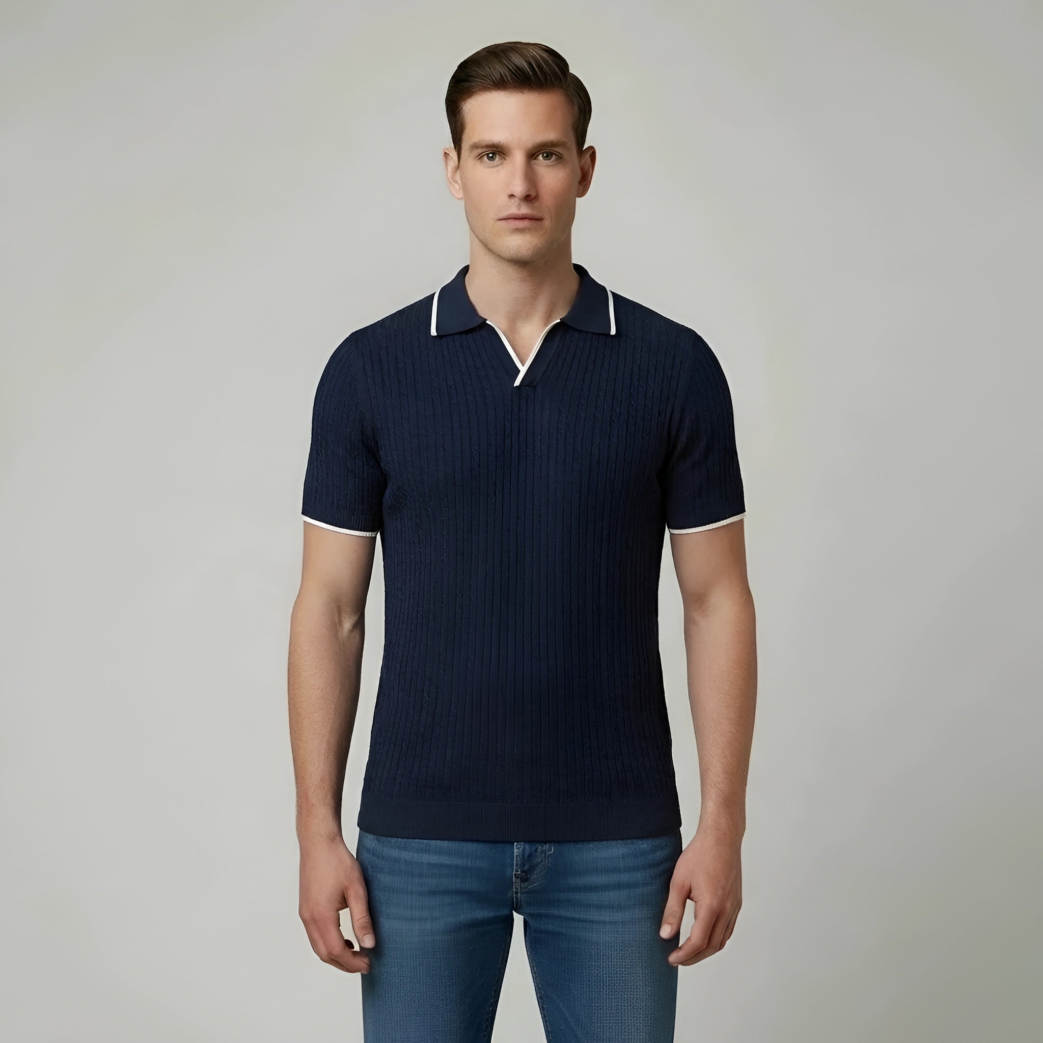 Camiseta polo de hombre a rayas, manga corta, algodón, polo clásico de corte clásico, top casual