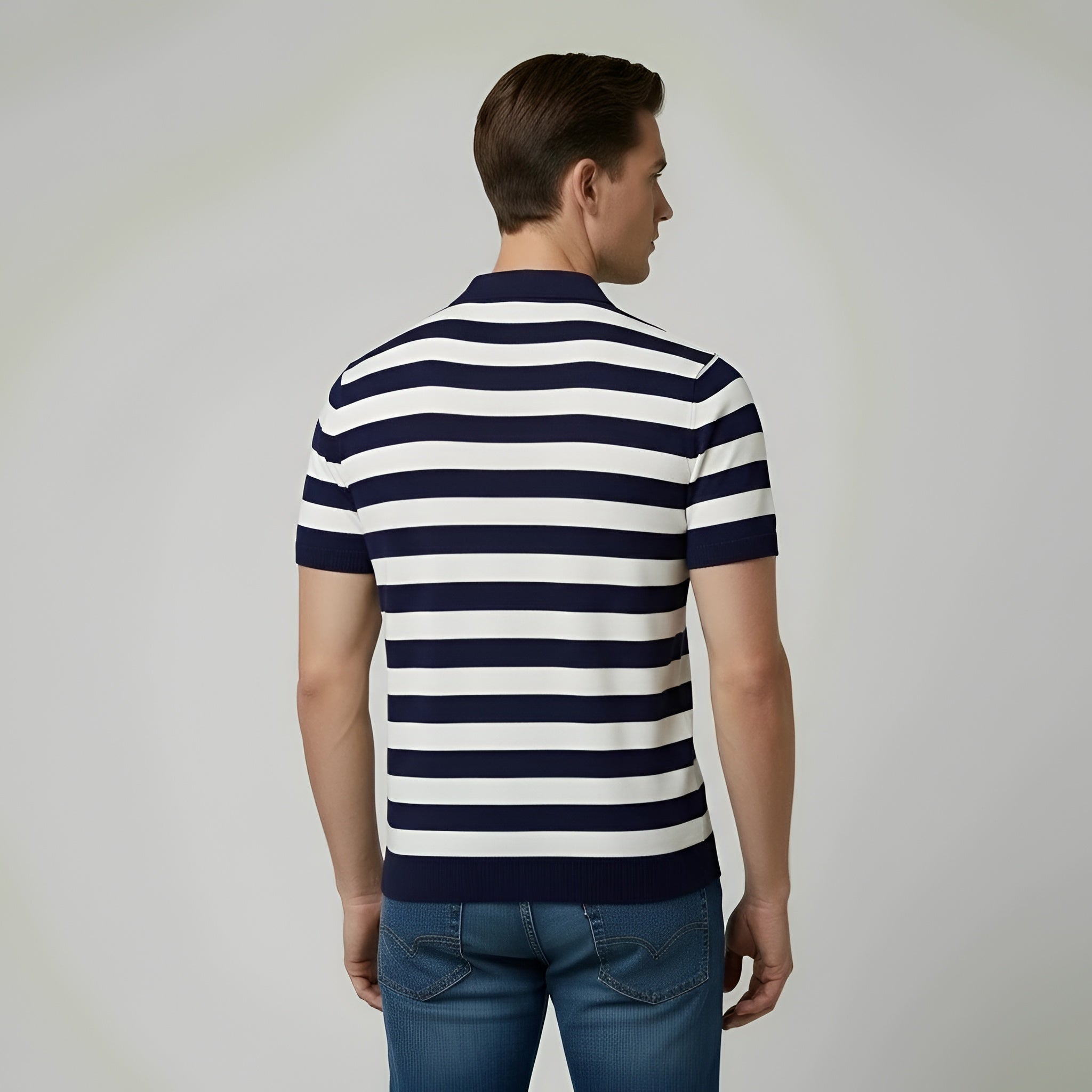 Camiseta polo de hombre a rayas, manga corta, algodón, polo clásico de corte clásico, top casual