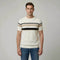 Camiseta de punto para hombre, algodón, manga corta, camiseta a rayas, cuello redondo, ajuste casual