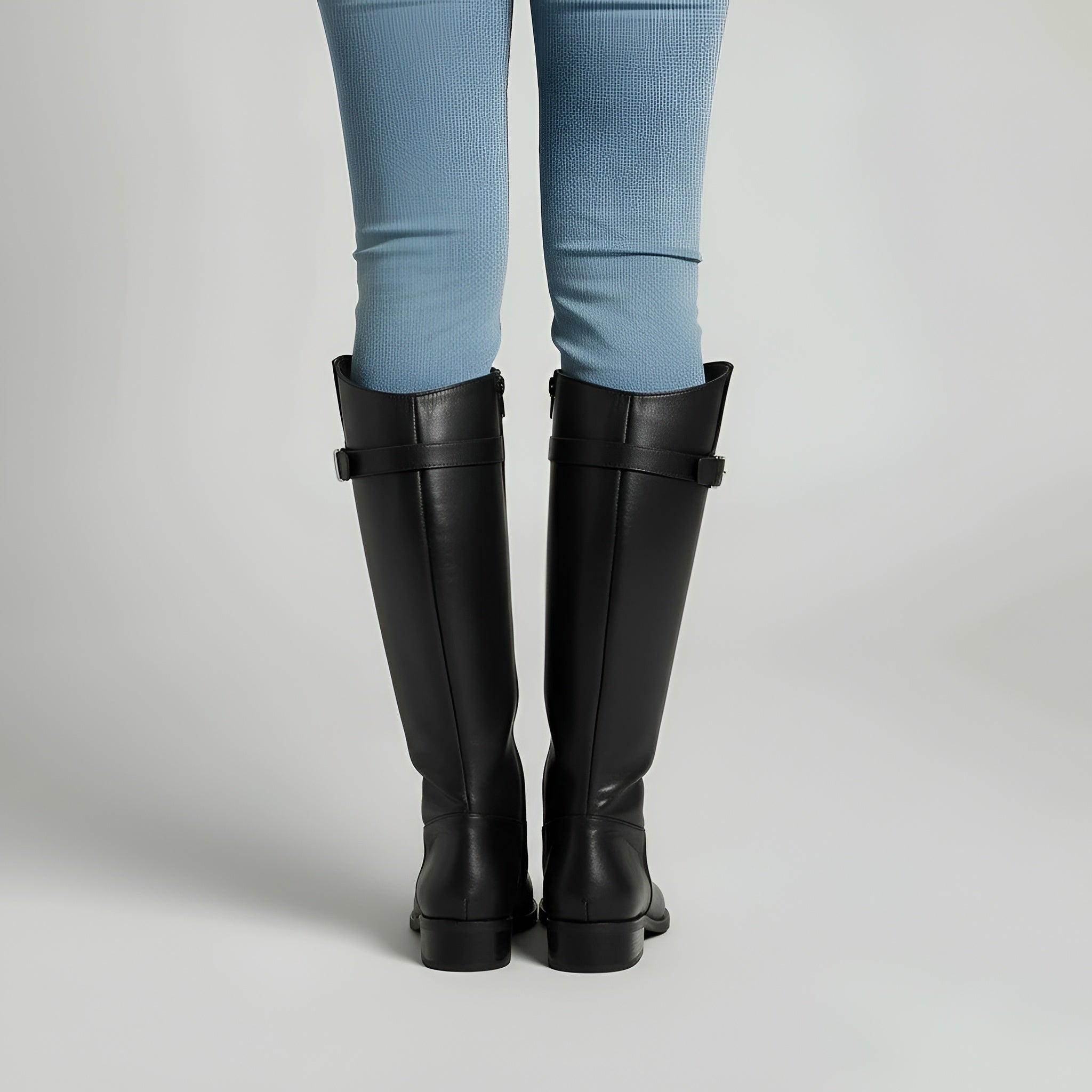 Botas altas até ao joelho em imitação de pele com fivela e fecho éclair, botas longas clássicas