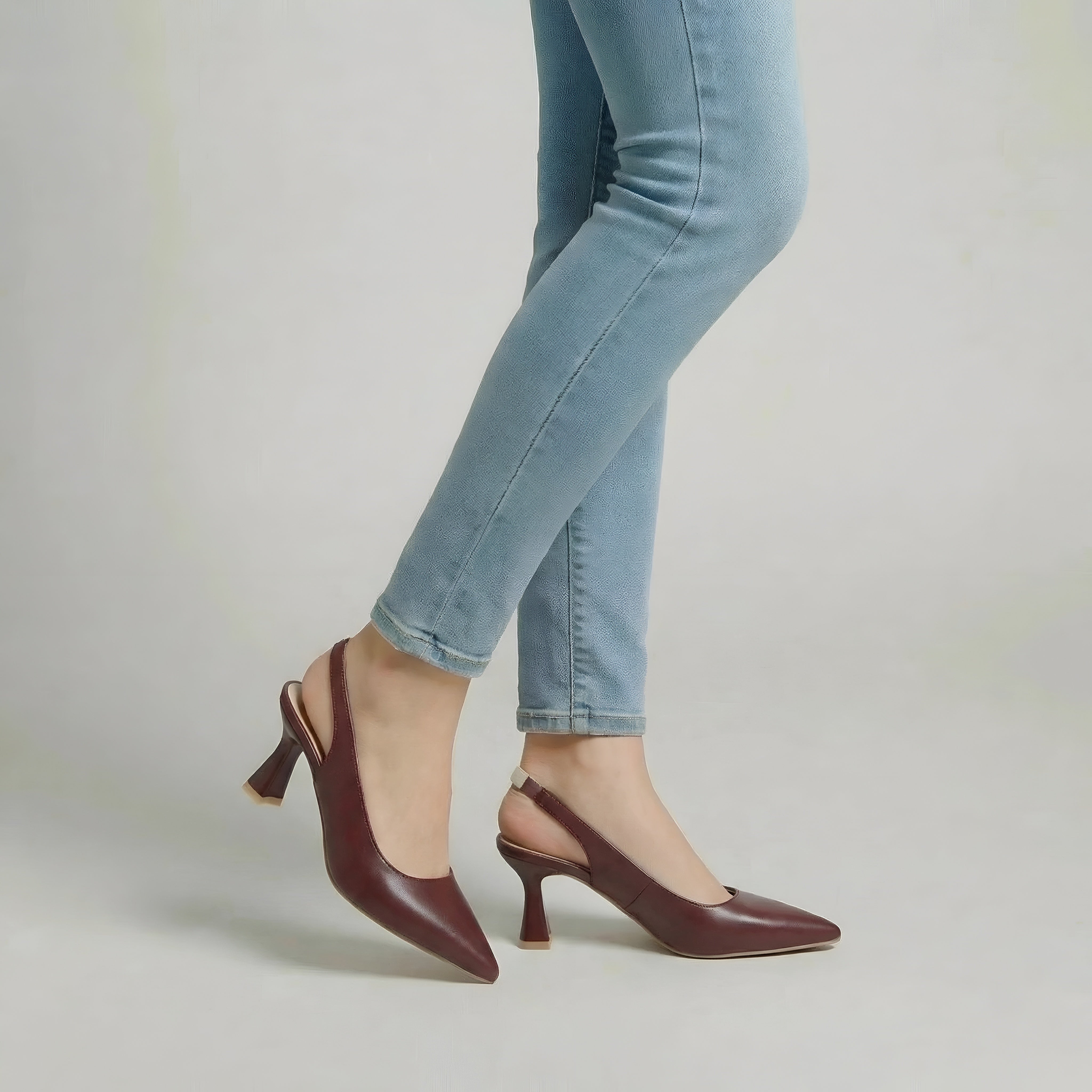 Dame Slingback Pumps med Spids Tå og Mellemhæl Elegante Sko til Fest og Arbejde