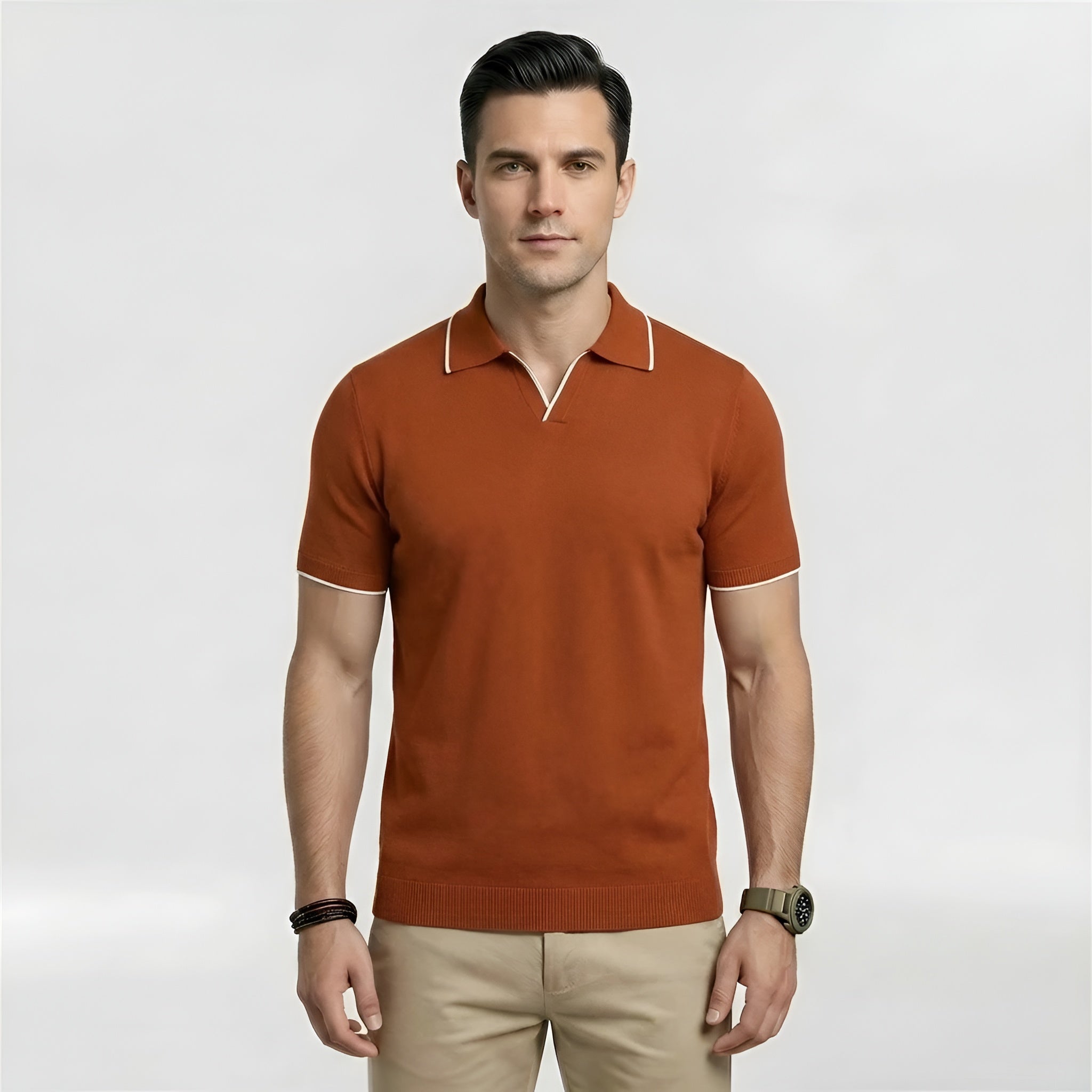 Herre Polo Striktrøje Kortærmet Strikket Poloshirt til Hverdag og Fritid