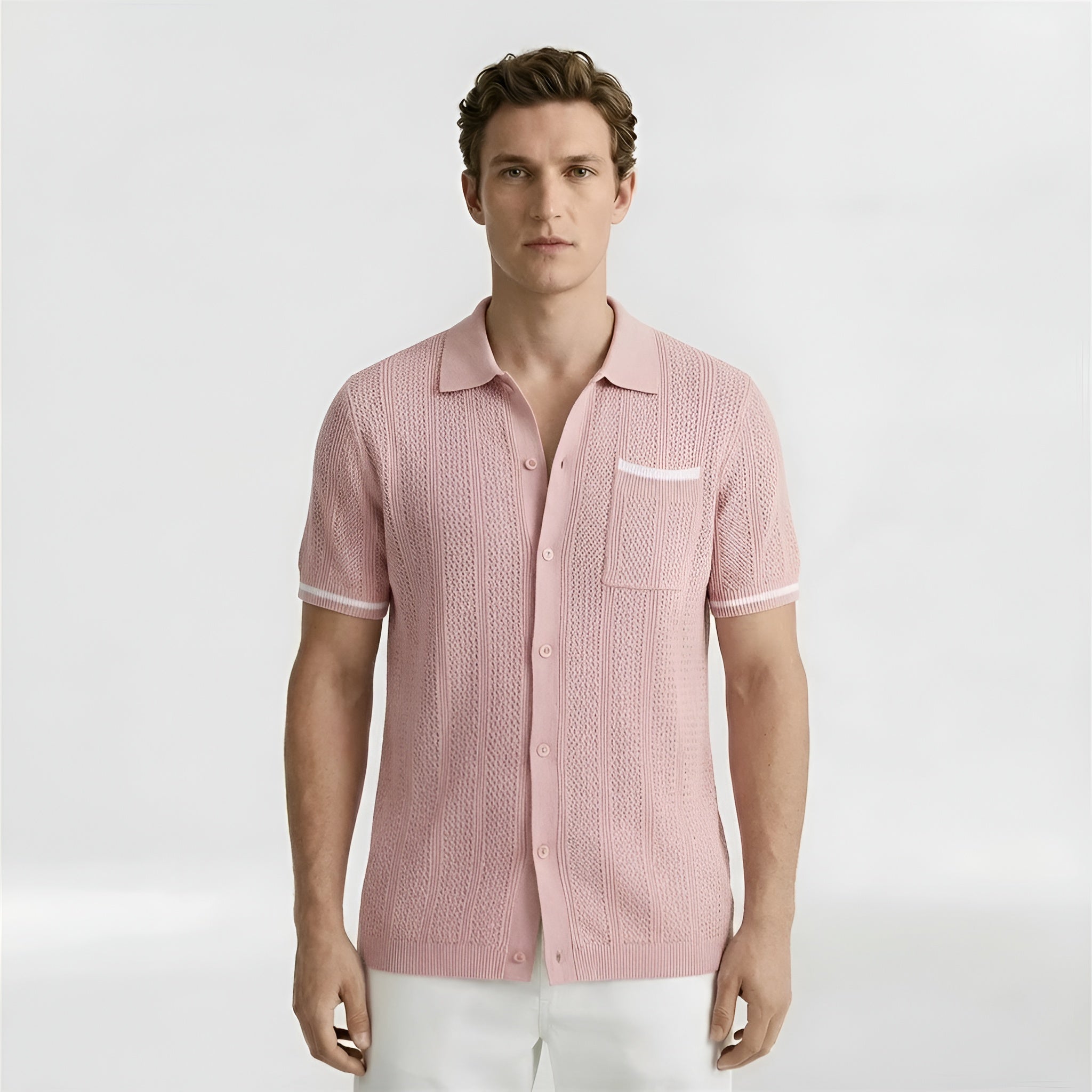 Polo homme en maille, manches courtes, mélange de coton avec boutons et poche poitrine