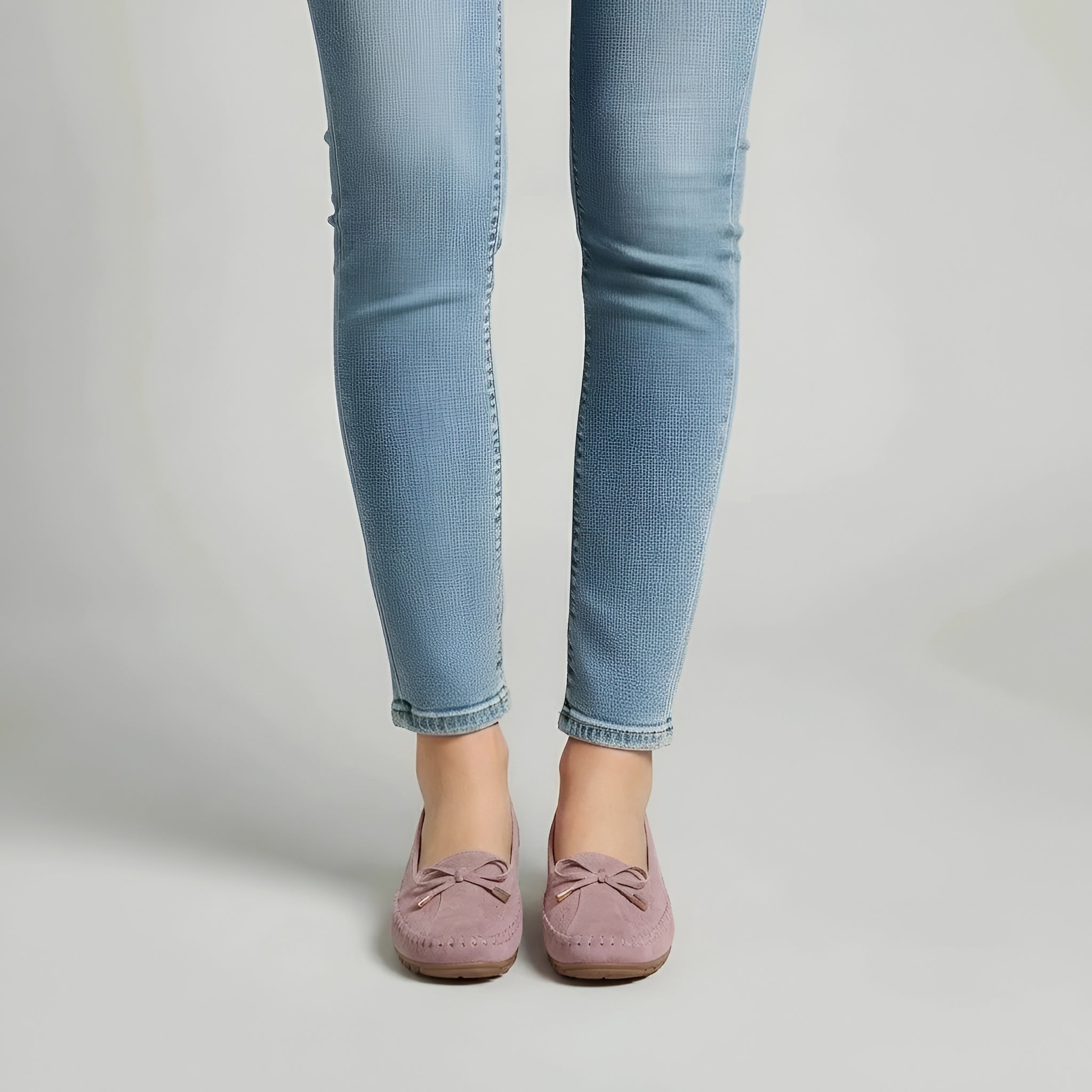 Dame loafers mokkasiner i ruskind med sløjfe, komfortable fritidssko til kvinder