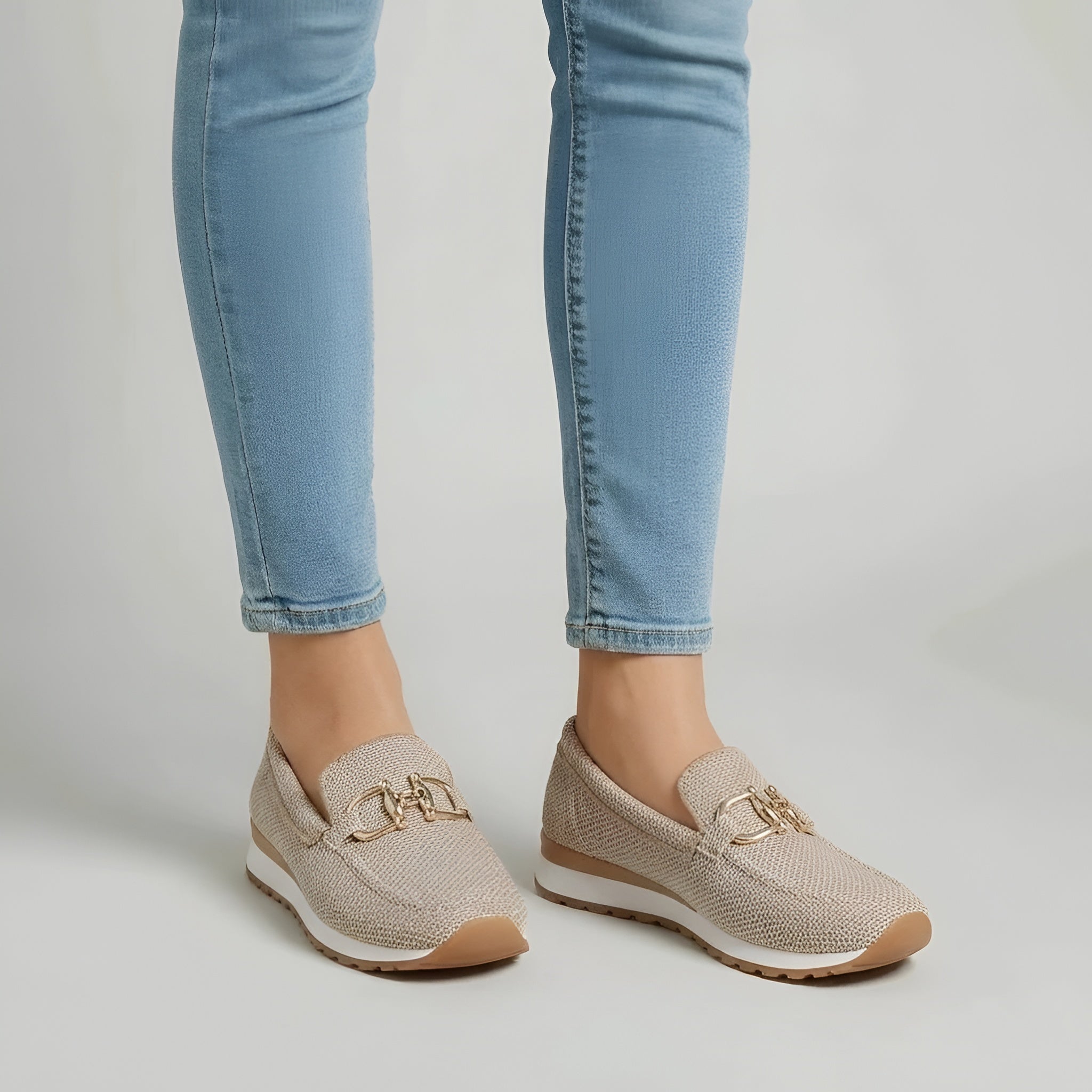 Dame loafers i åndbart mesh med metalspænde, komfortable fritidssko til kvinder