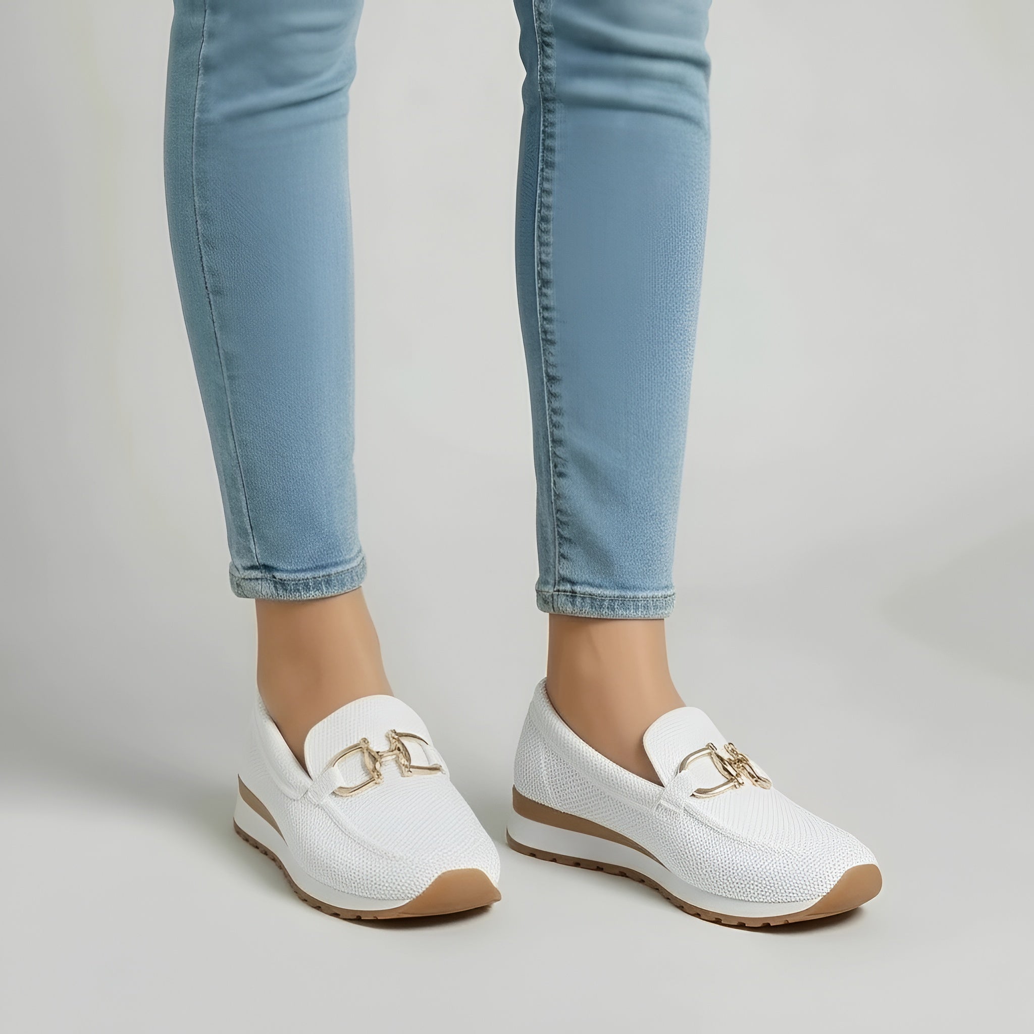 Dame loafers i åndbart mesh med metalspænde, komfortable fritidssko til kvinder