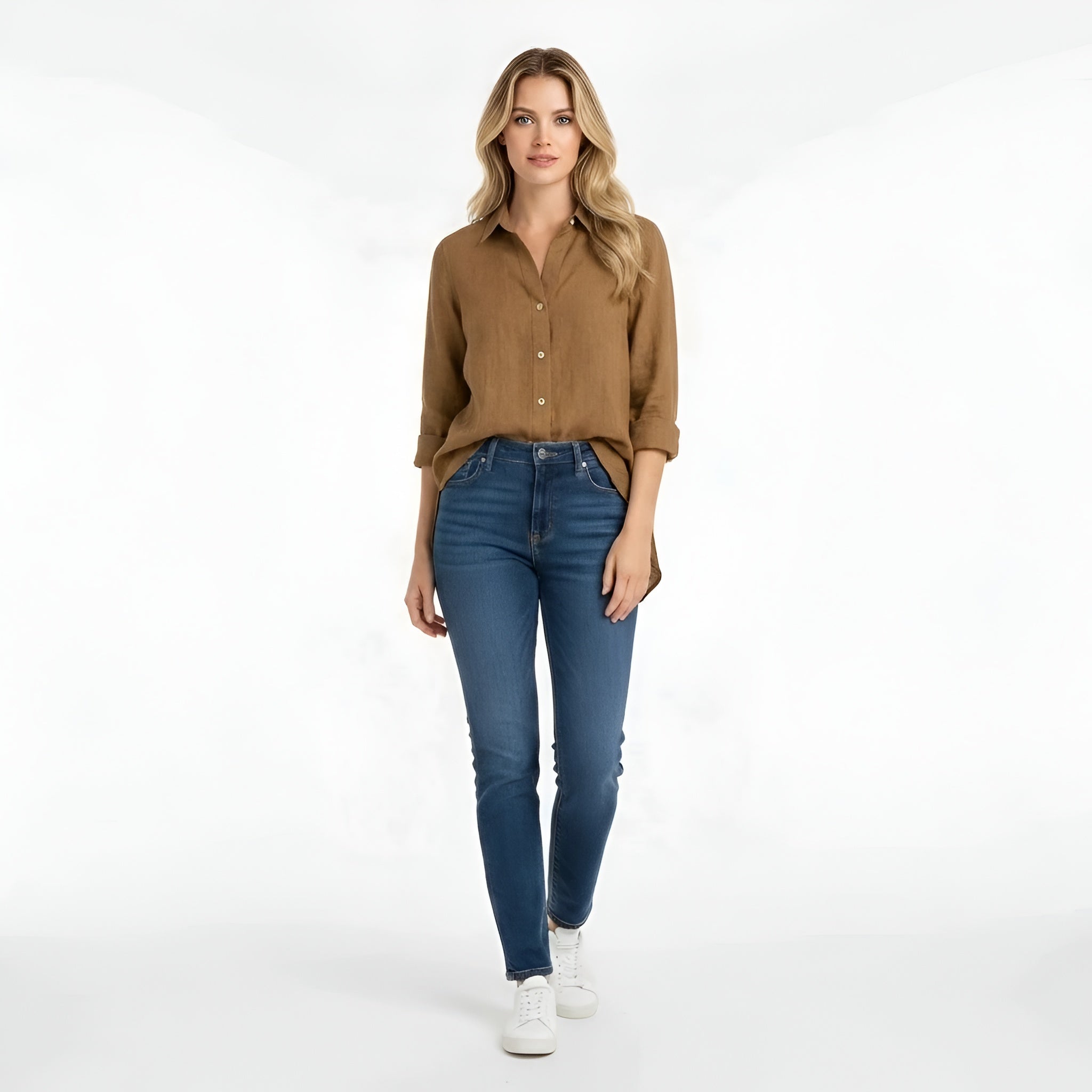 Chemisier en coton pour femme, classique à manches longues, blouse chemise pour le quotidien et le travail