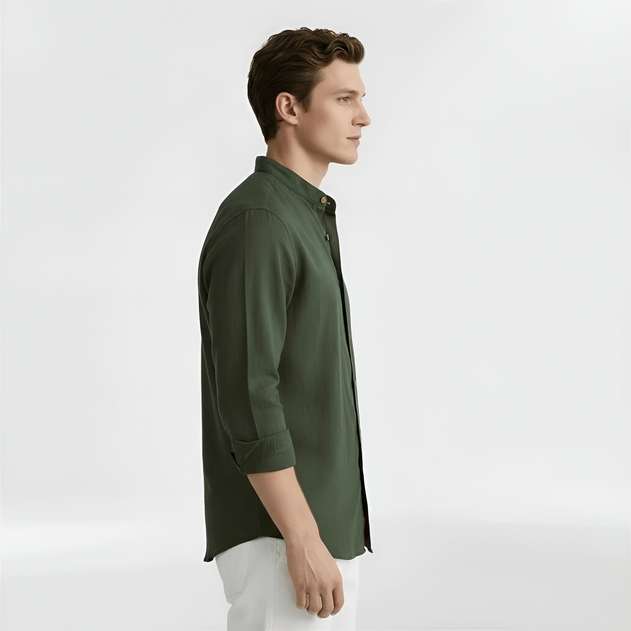 Pánská bavlněná košile s mandarínským límcem, klasická košile s dlouhým rukávem na každodenní nošení a do práce