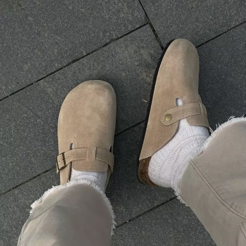 Unisex Ruskindstøfler med Spænde – Komfortable Slip-On Sandaler