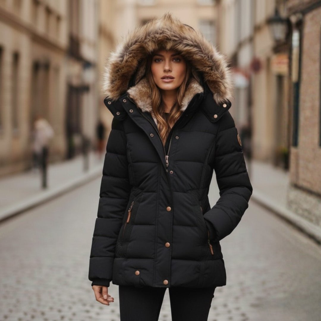 Pufferjakke til Kvinder med Faux Fur-Hætte