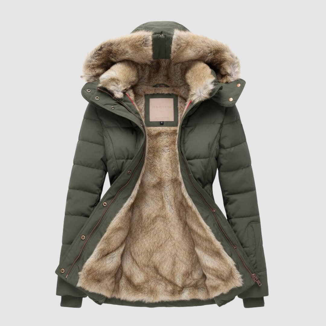 Pufferjakke til Kvinder med Faux Fur-Hætte