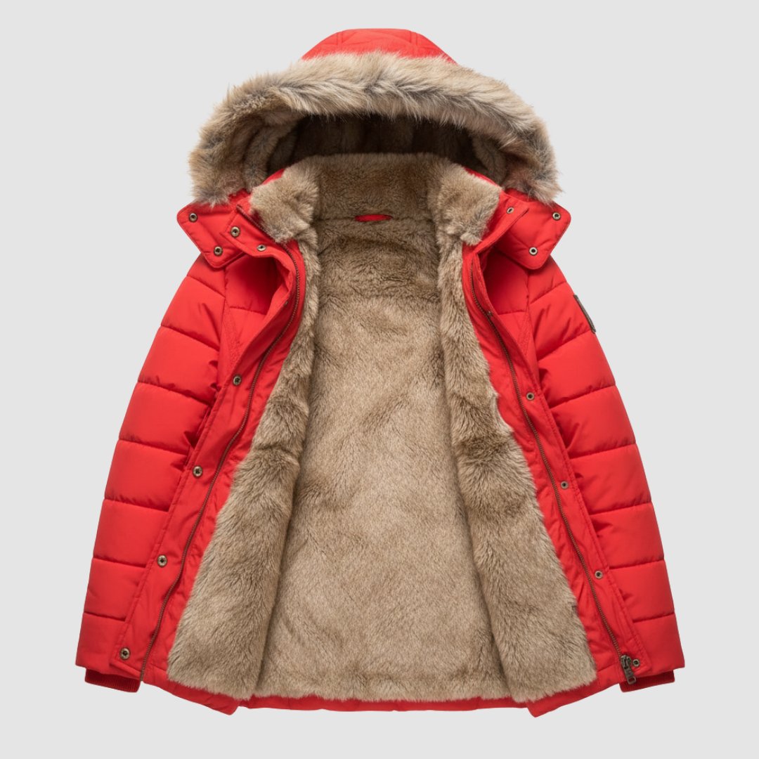 Pufferjakke til Kvinder med Faux Fur-Hætte