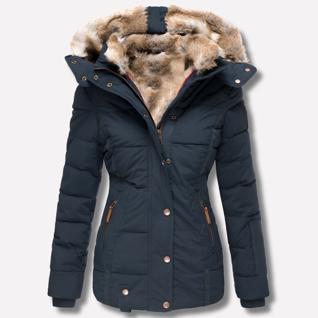 Pufferjakke til Kvinder med Faux Fur-Hætte