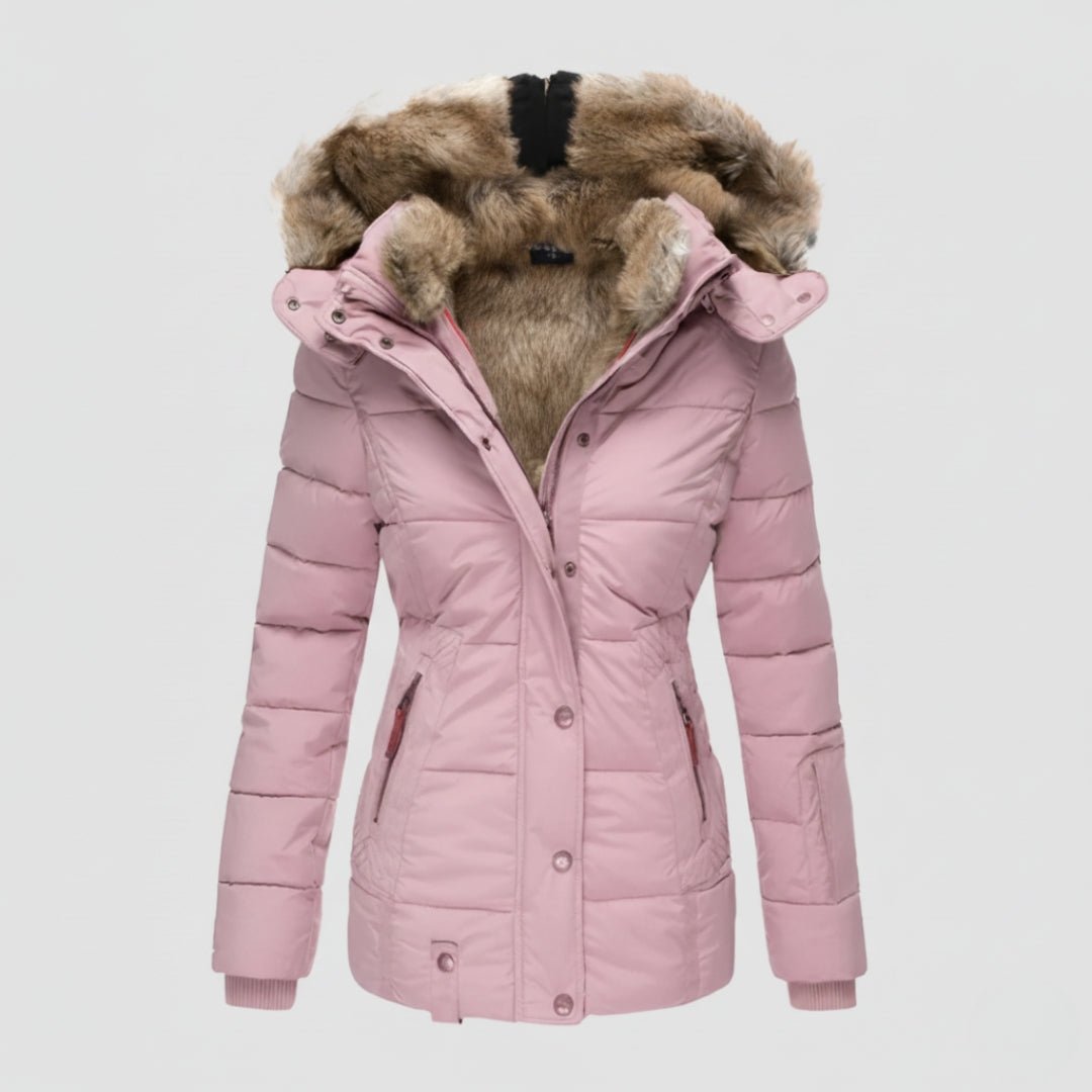 Pufferjakke til Kvinder med Faux Fur-Hætte