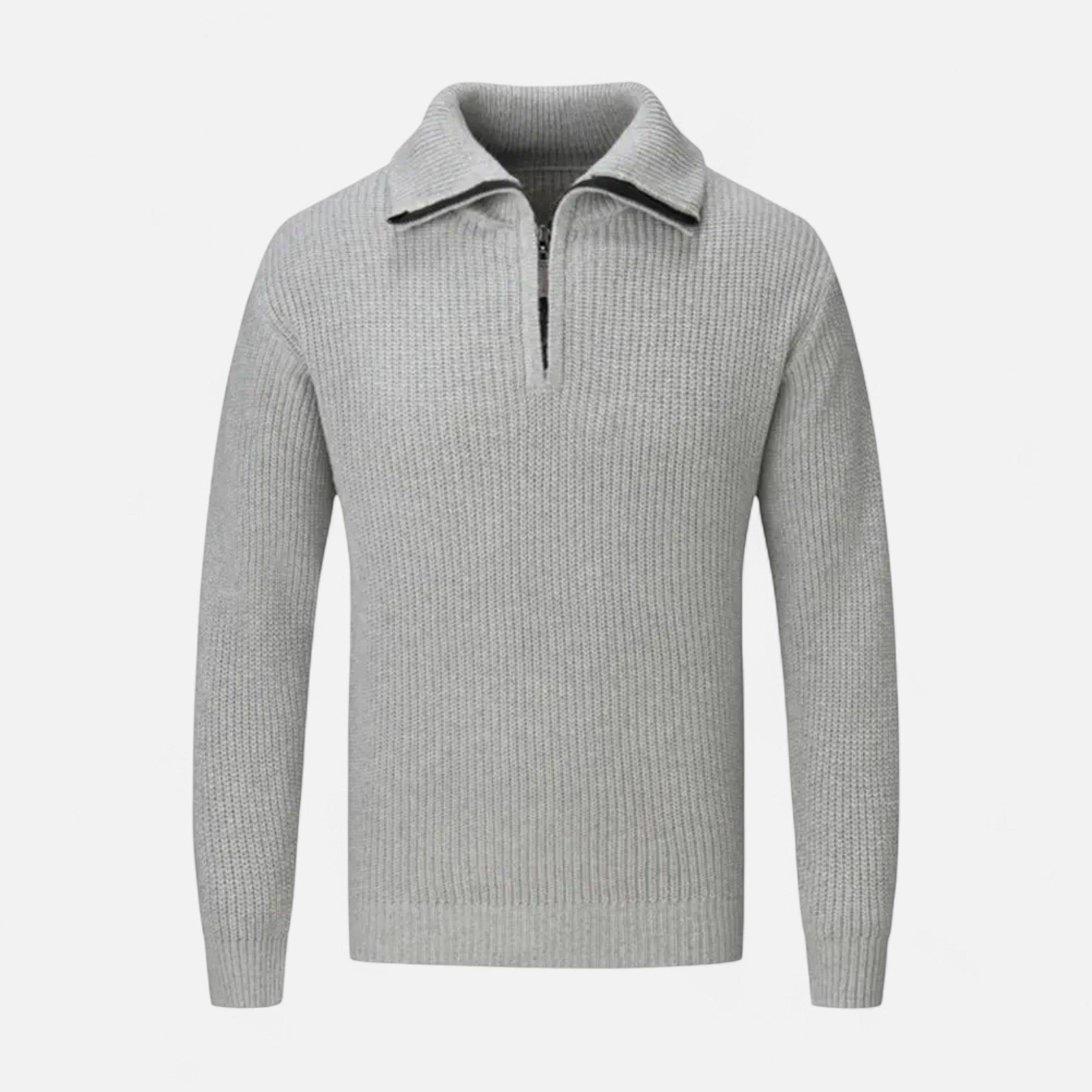 Mænds Ribstrikkede Half-Zip Uldblandingsstrik