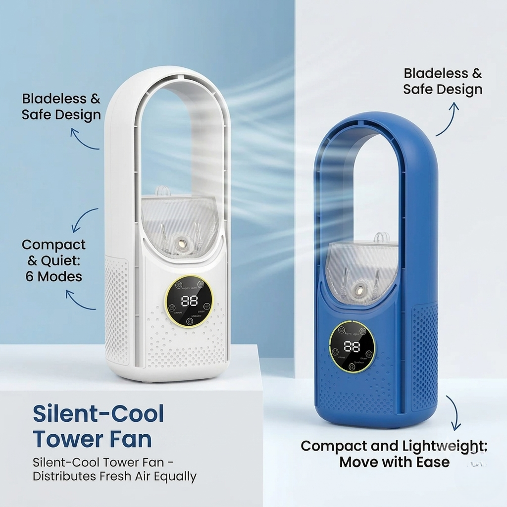 Blæderløs Tårnventilator til Skrivebord – Stille