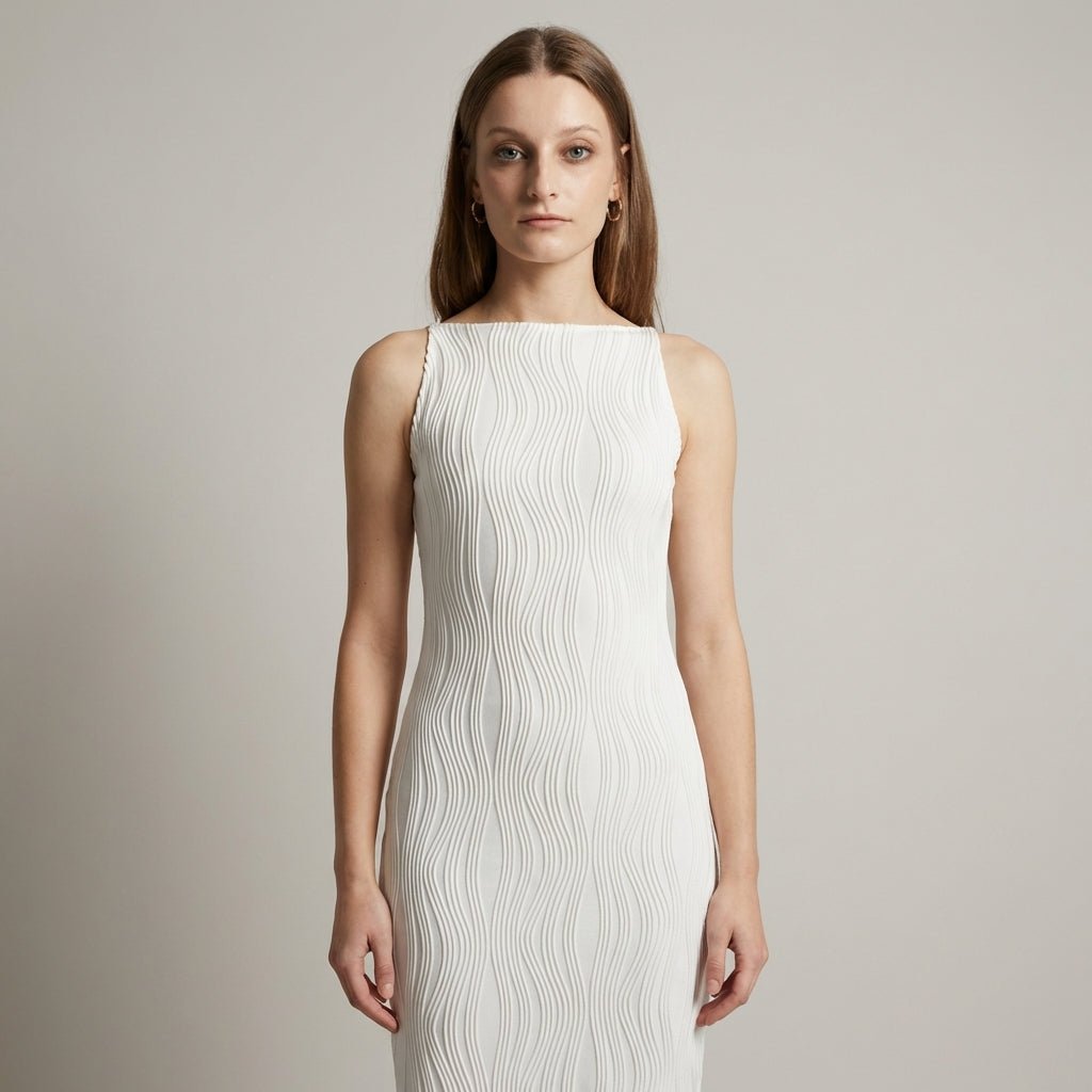 Rochie midi de vară cu bretele și textură ondulată