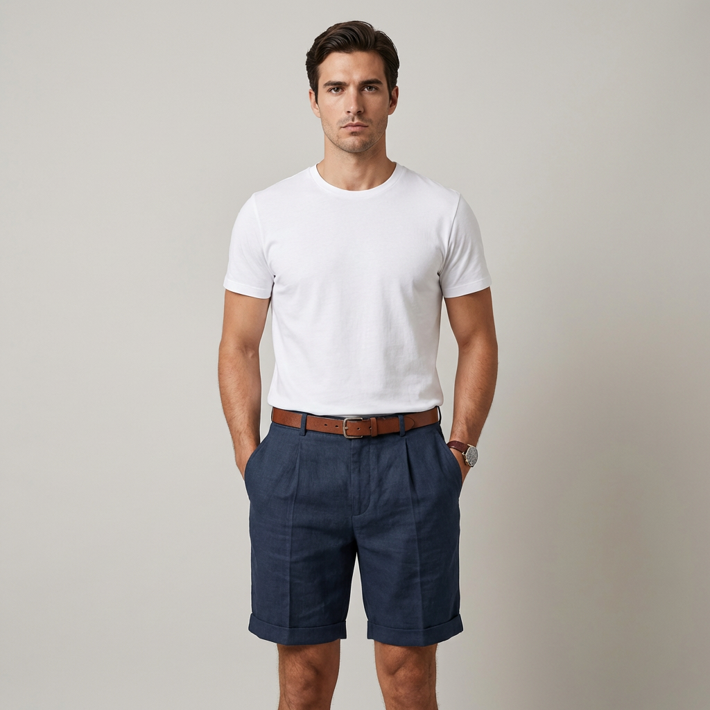 Shorts classici da uomo con piega e risvolto