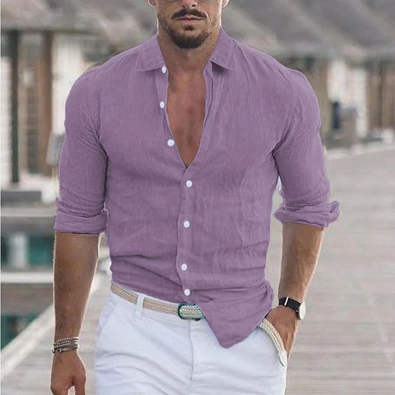 Camisa de algodão para homem com gola clássica
