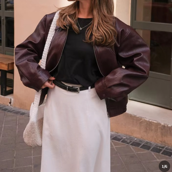 Chaqueta vintage de cuero sintético burdeos para mujer