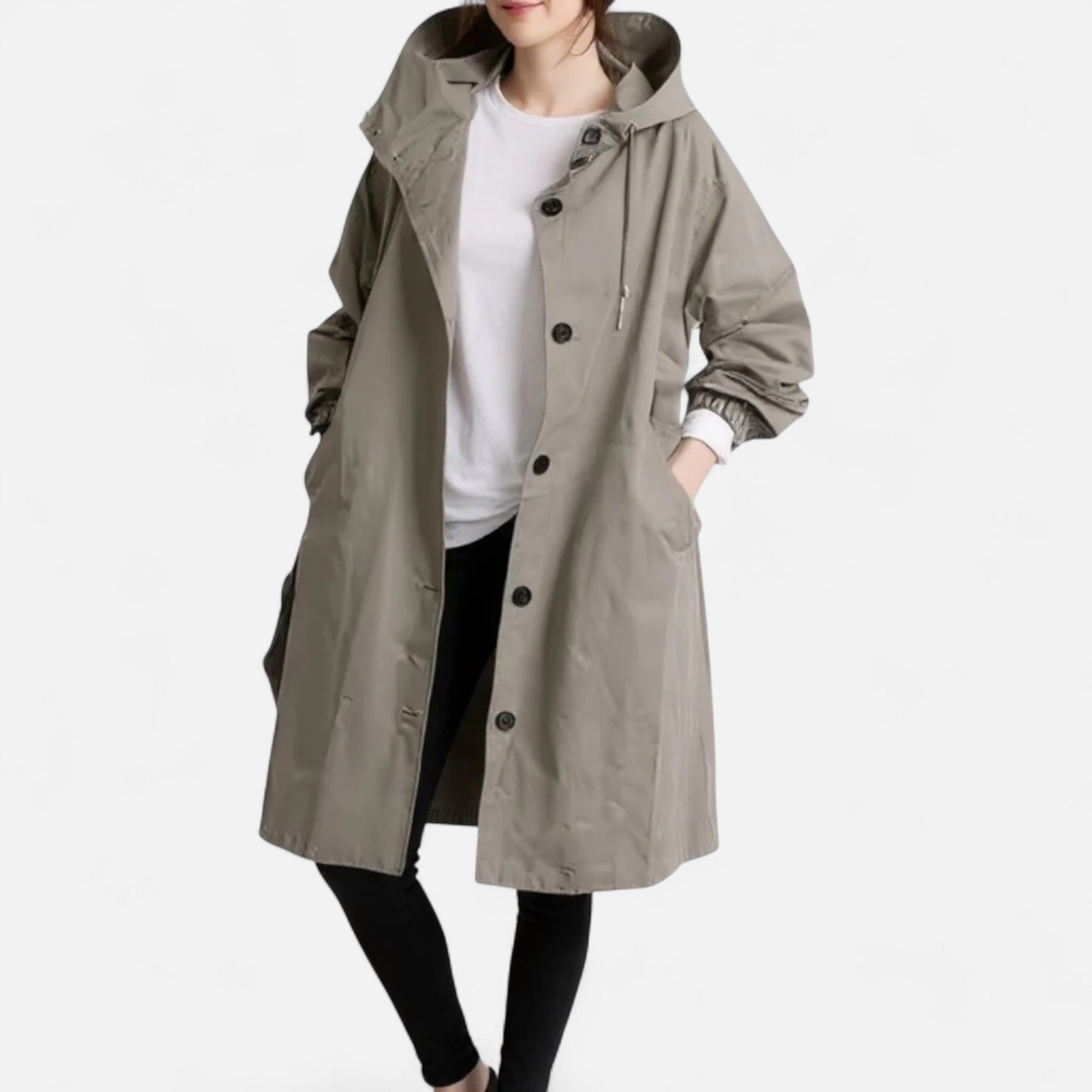 Αδιάβροχο διαχρονικό trench coat με κουκούλα για γυναίκες