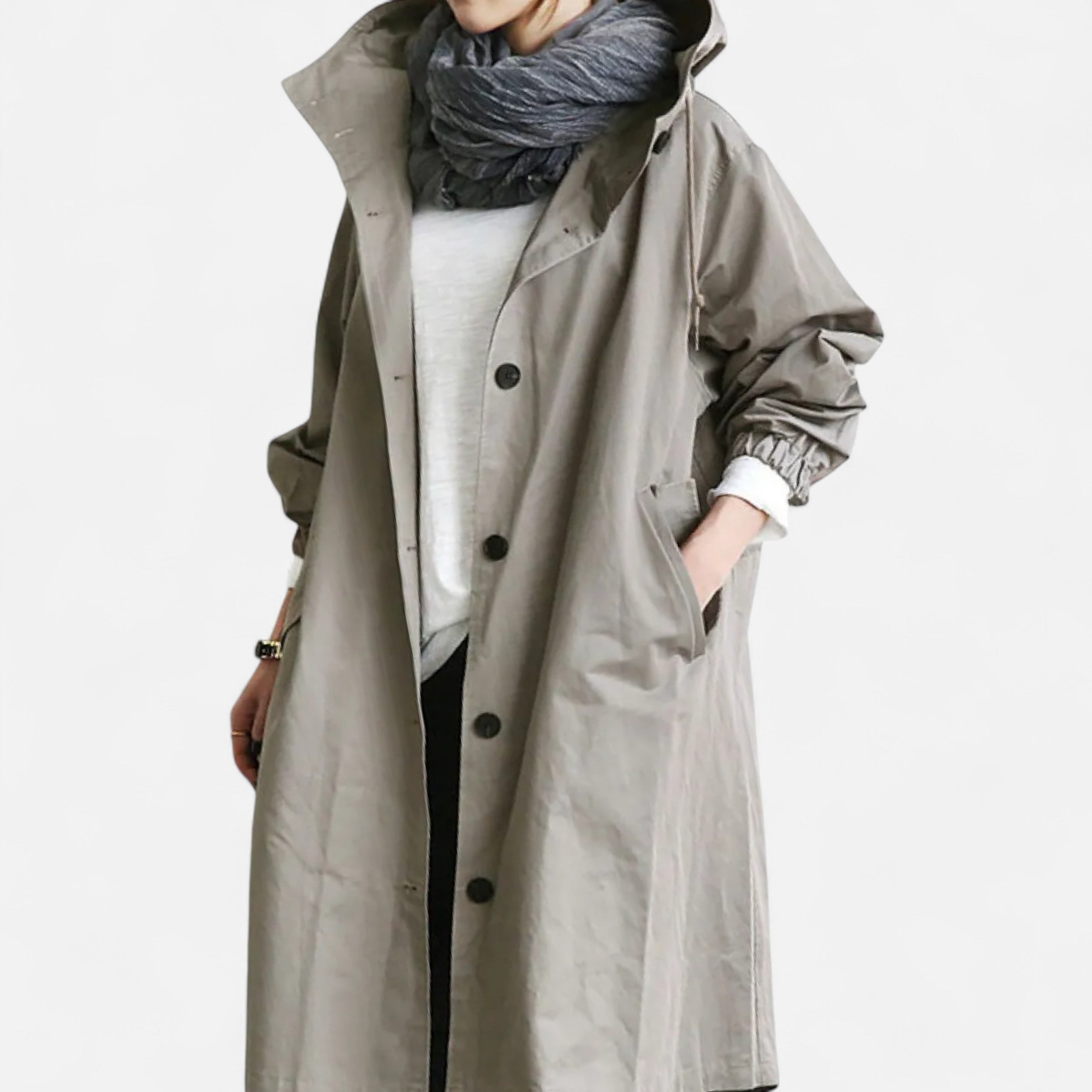 Αδιάβροχο διαχρονικό trench coat με κουκούλα για γυναίκες