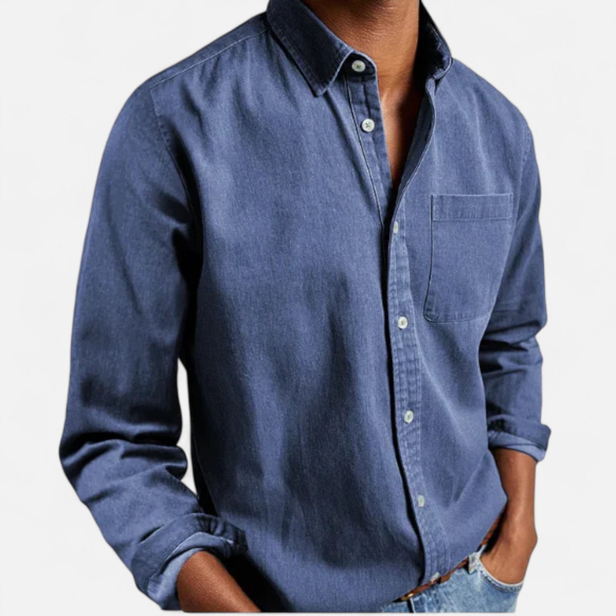 Camicia di jeans classica da uomo in cotone premium