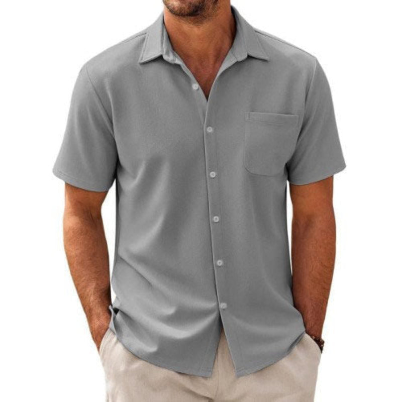 Camisa Casual Masculina de Manga Curta em Mistura de Algodão 44487570X