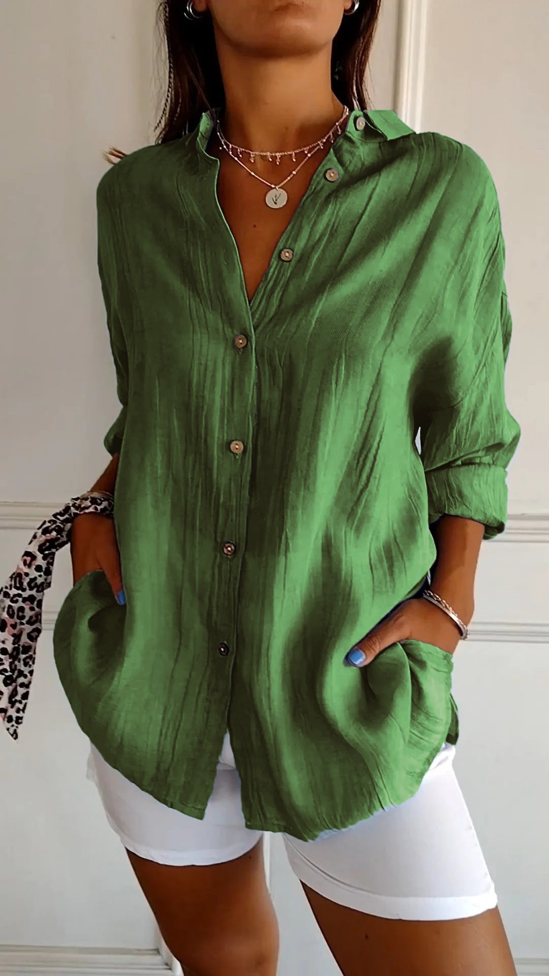 Losvallende Damesblouse met Lange Mouwen – Luchtige Casual Linnen Look Overhemd voor Dagelijks Gebruik