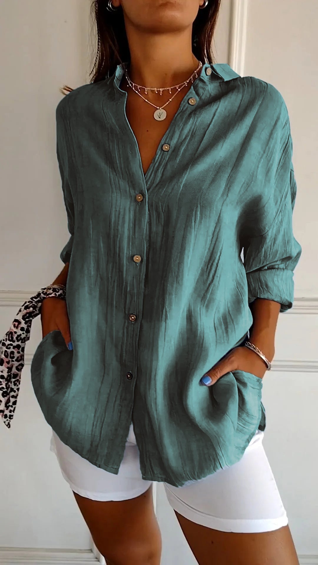 Losvallende Damesblouse met Lange Mouwen – Luchtige Casual Linnen Look Overhemd voor Dagelijks Gebruik