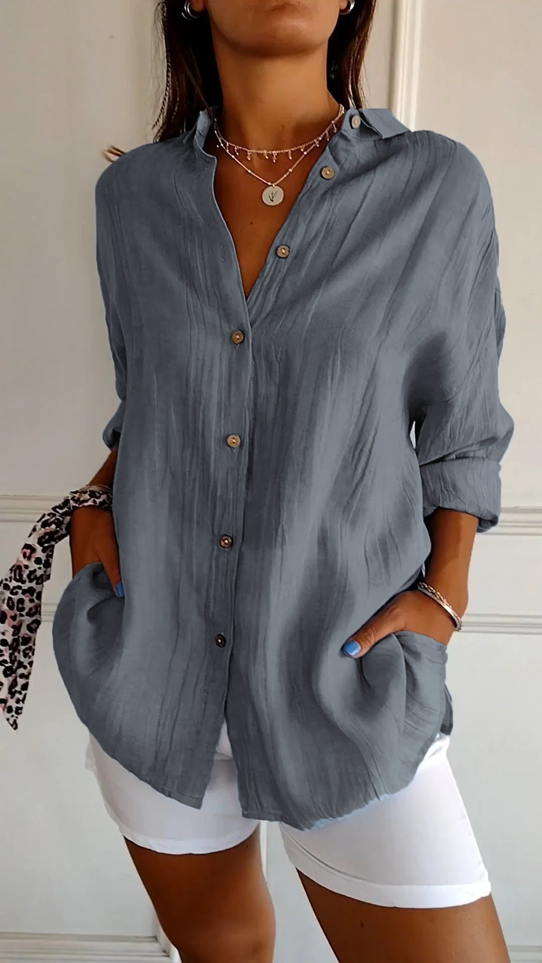 Losvallende Damesblouse met Lange Mouwen – Luchtige Casual Linnen Look Overhemd voor Dagelijks Gebruik