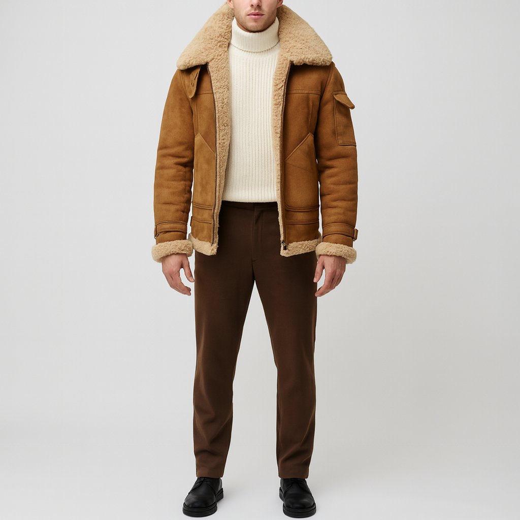 Bellivaro férfi shearling dzseki műbáránybőrből