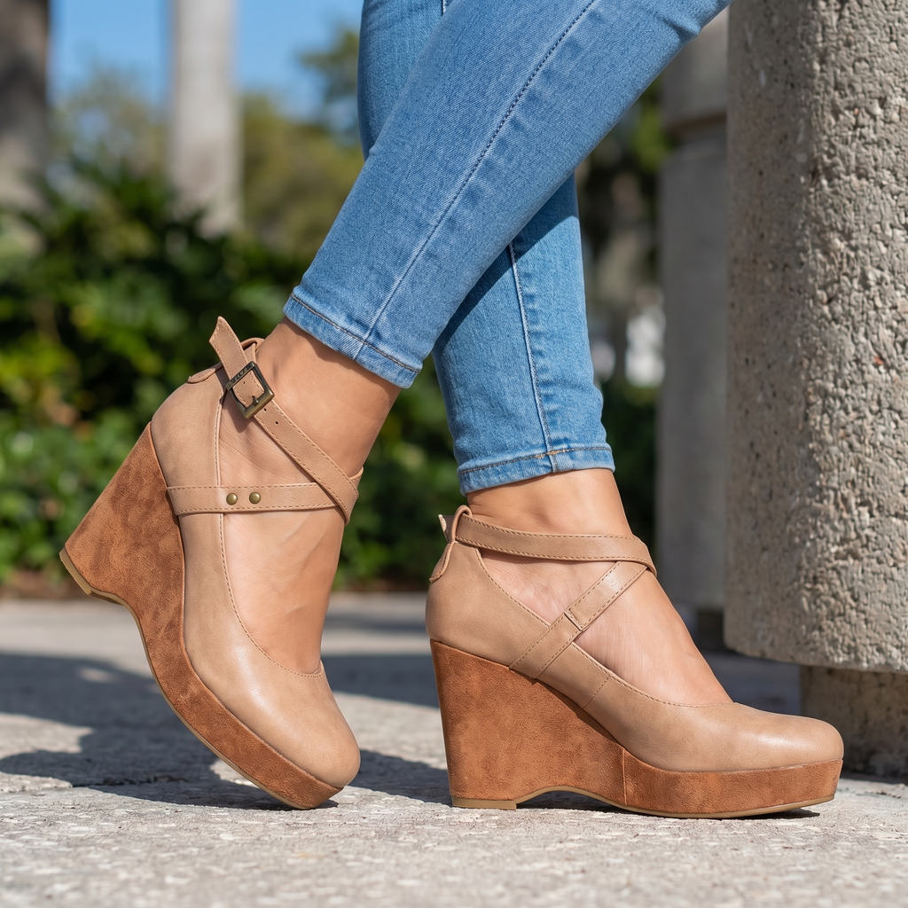 Annabel Cross Strap Wedges