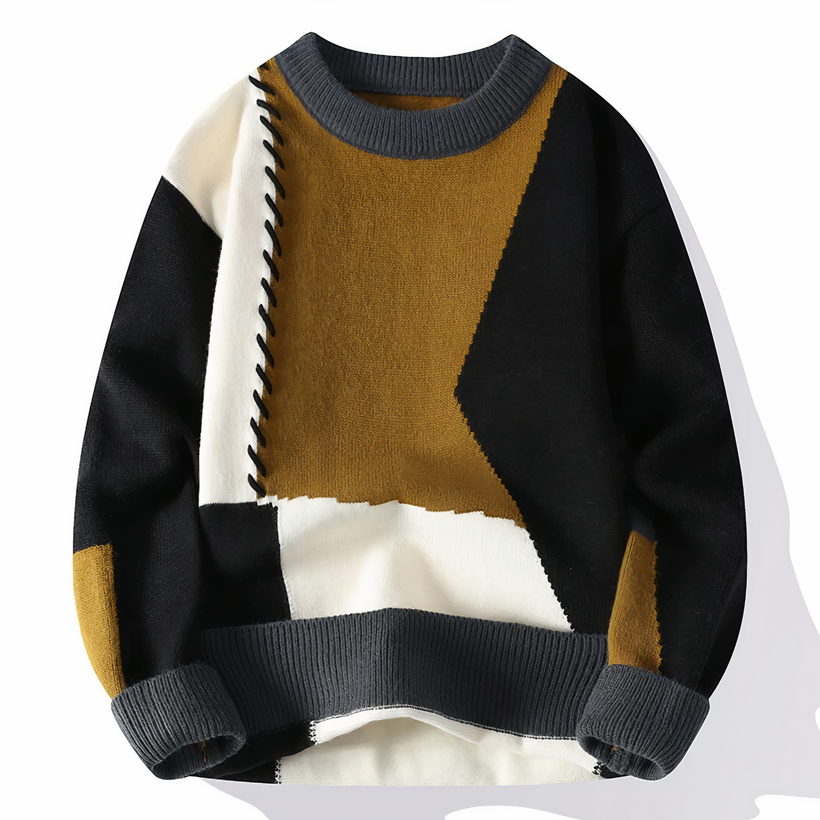 Bellivaro | Herre Limited Edition Patchwork Striktrøje | Moderne Tekstureret Pullover