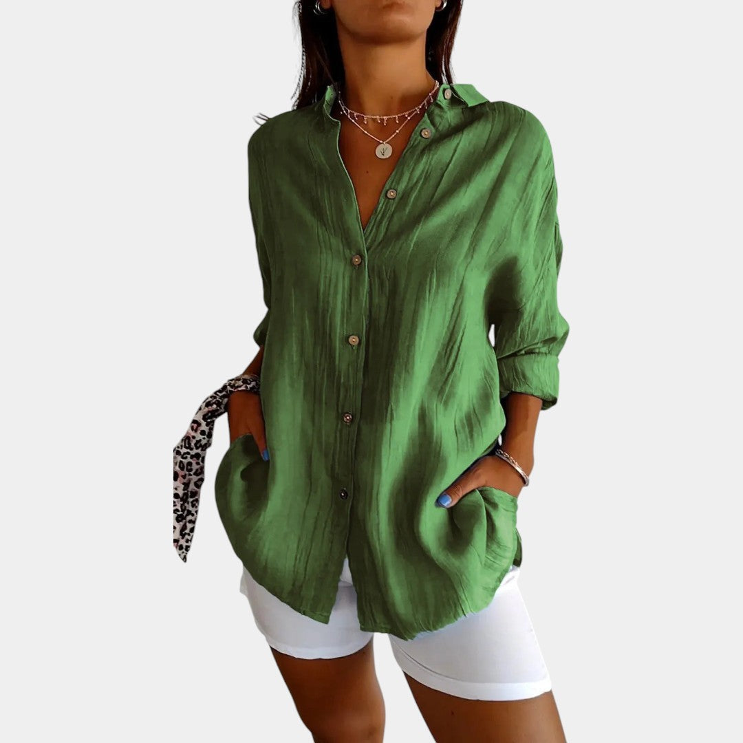 Luchtige Damesblouse van Katoen-Linnenmix – Casual Oversized Blouse met Lange Mouwen