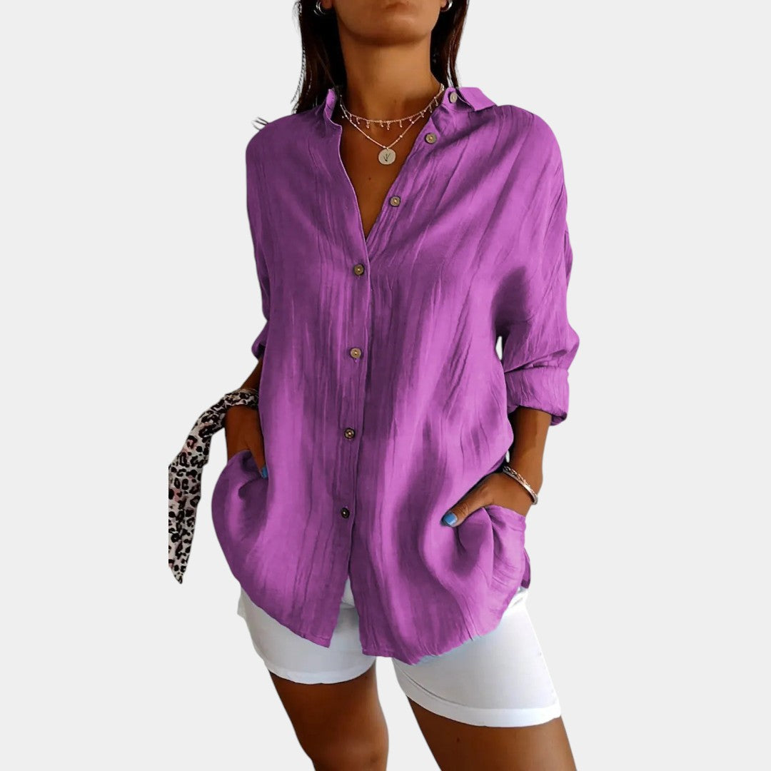 Luchtige Damesblouse van Katoen-Linnenmix – Casual Oversized Blouse met Lange Mouwen