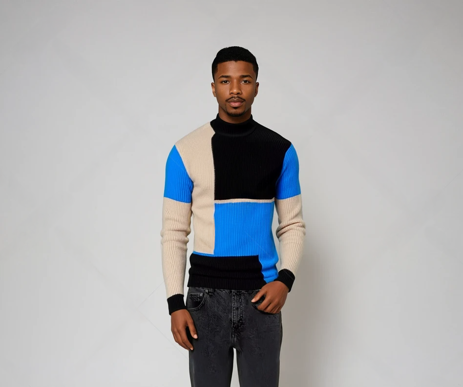 Bellivaro | Herre Ternet Højhalset Sweater | Strikket Varme og Mønstret Design